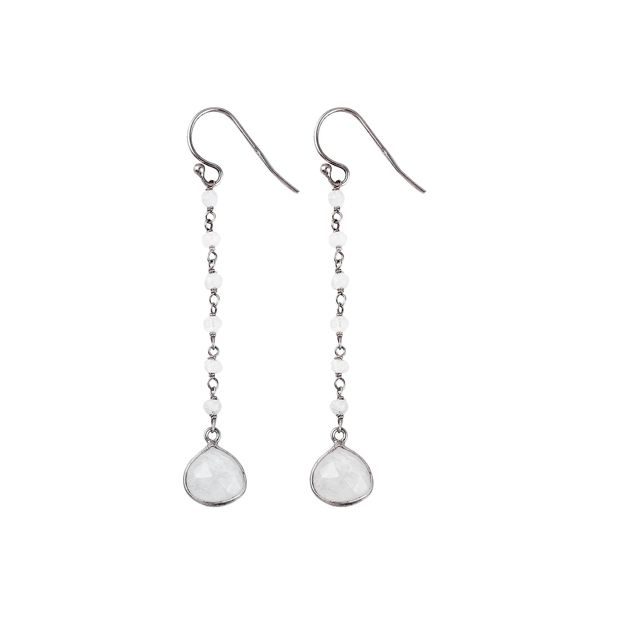 Morning Drops Rainbow Moonstone Teardrop Dangle Earrings from India - Image 5