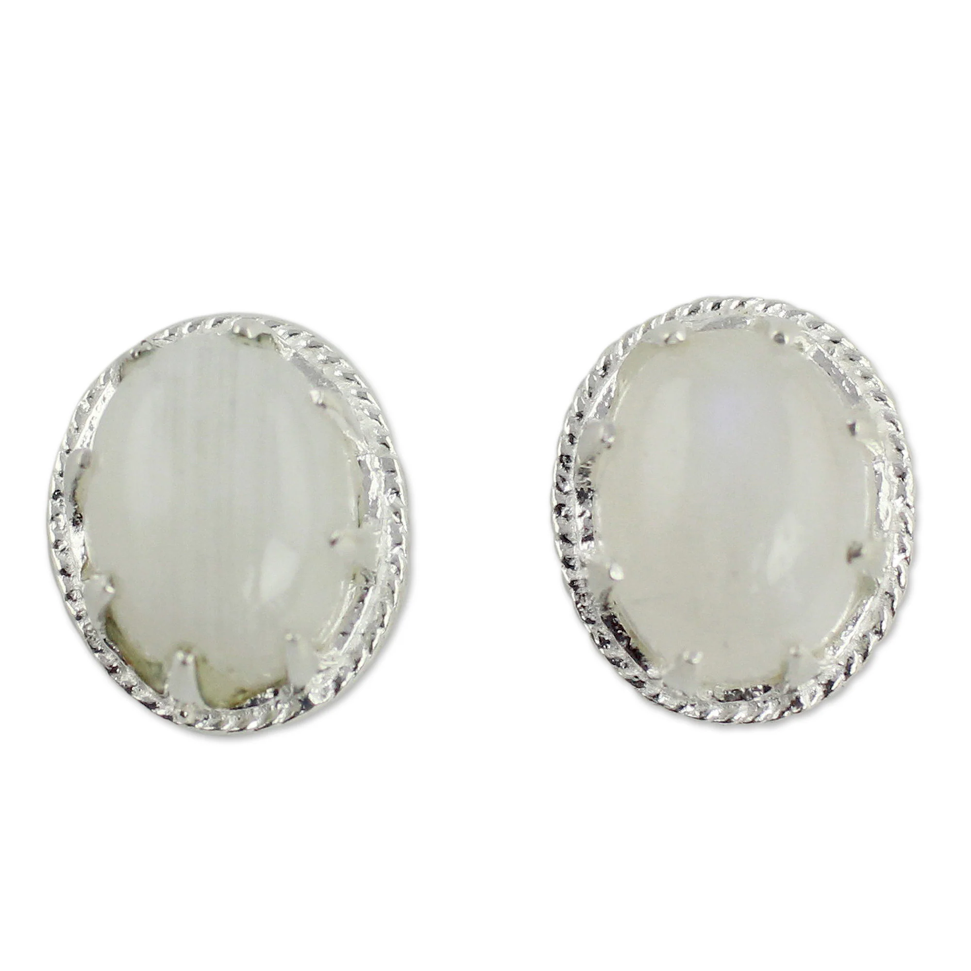 Morning Frost Moonstone & Silver Button Earrings - Image 2
