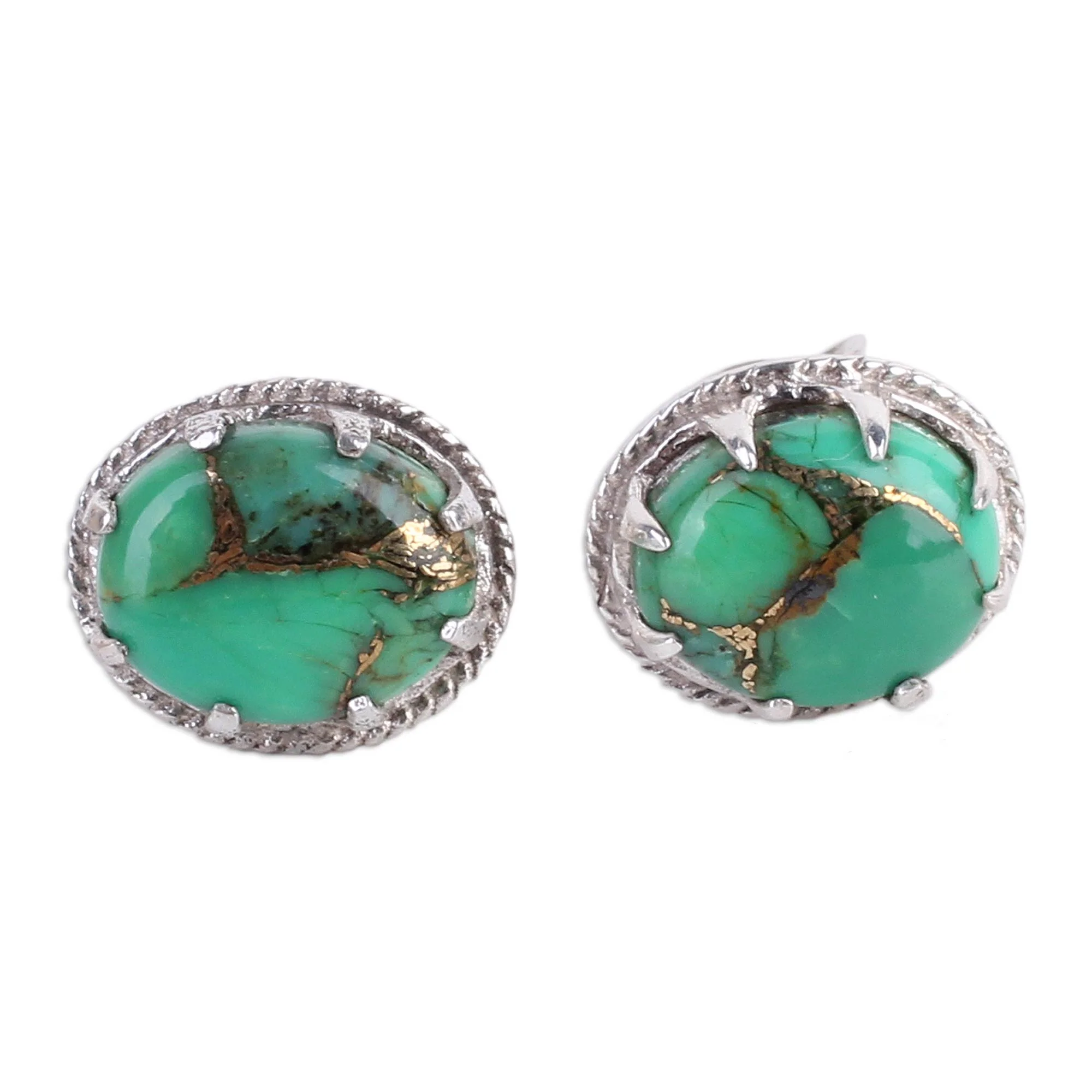 Morning in Green Turquoise Silver Stud Earrings - Image 2
