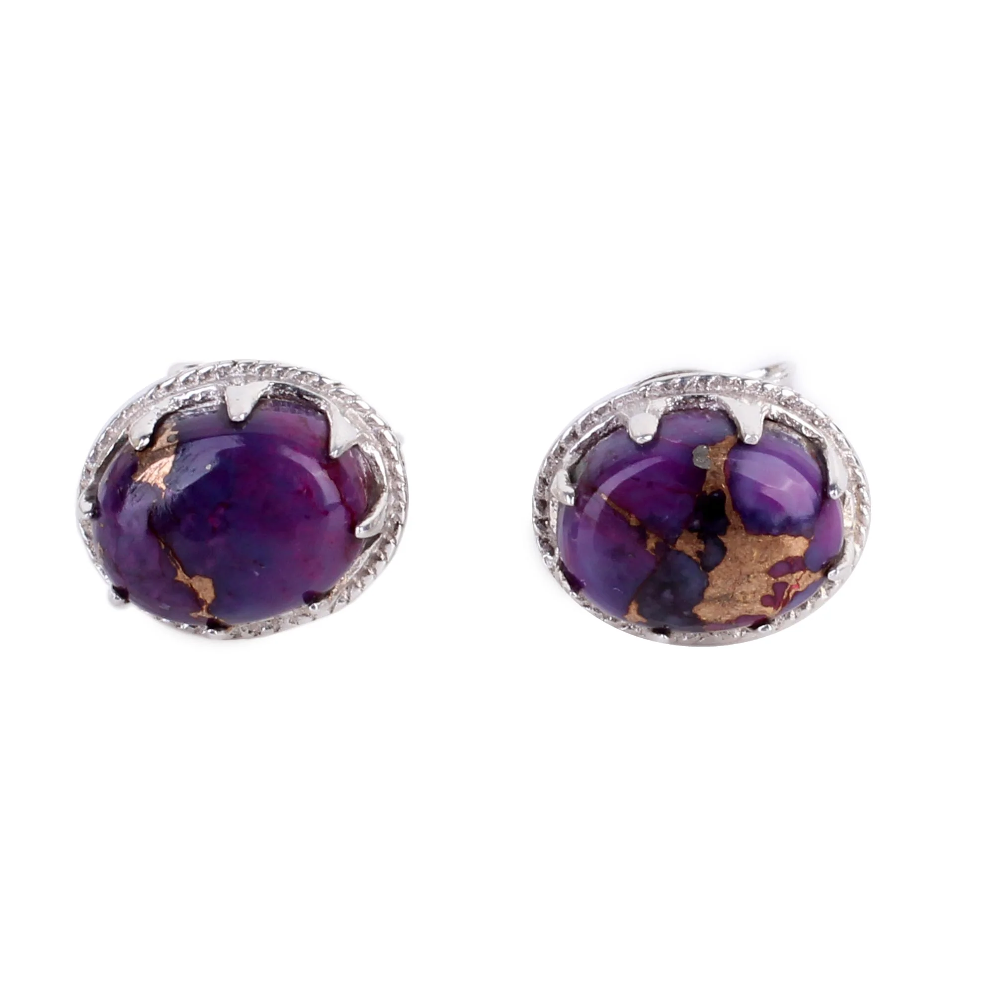 Morning in Purple Sterling Silver Purple Composite Turquoise Stud Earrings - Image 2