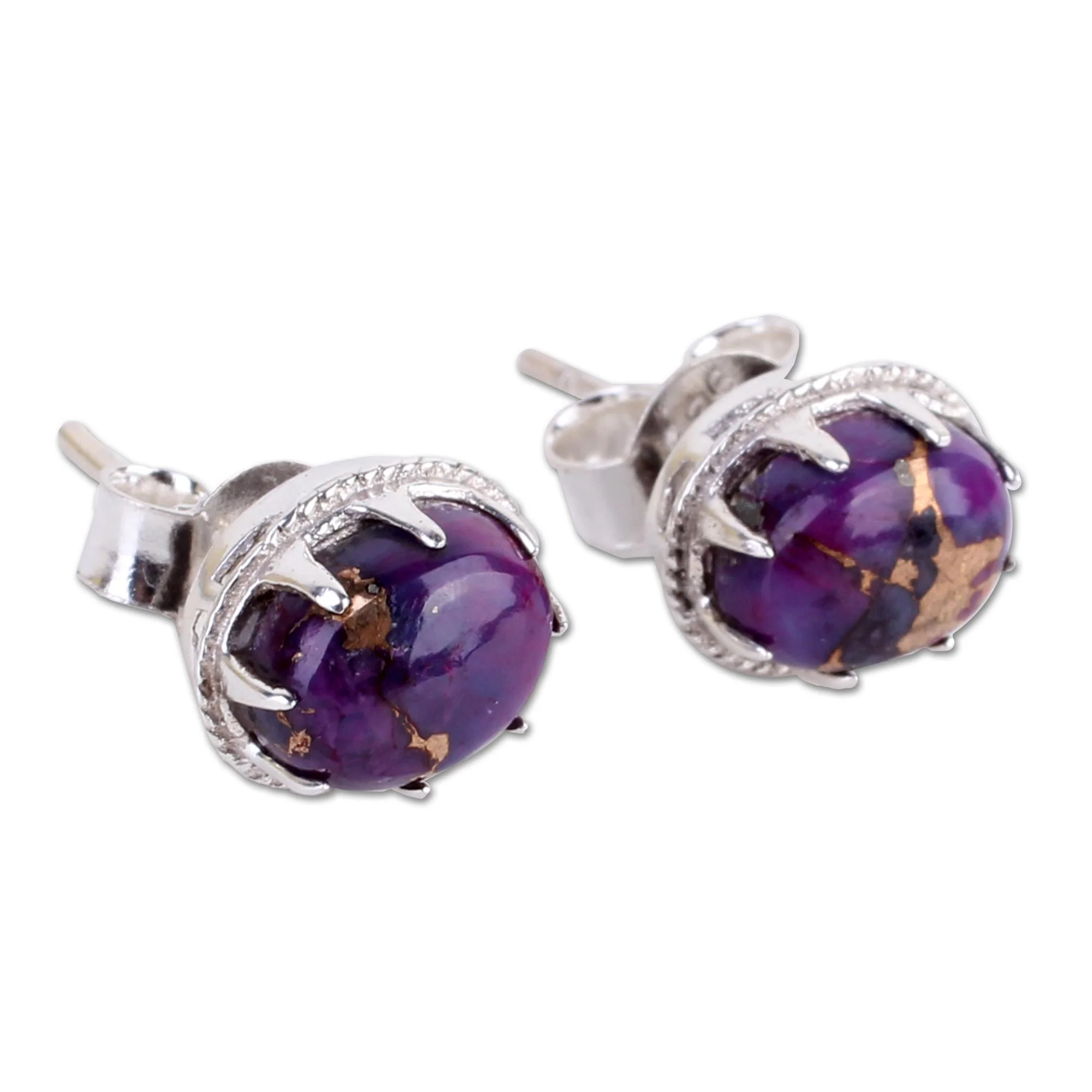 Morning in Purple Sterling Silver Purple Composite Turquoise Stud Earrings - Image 3