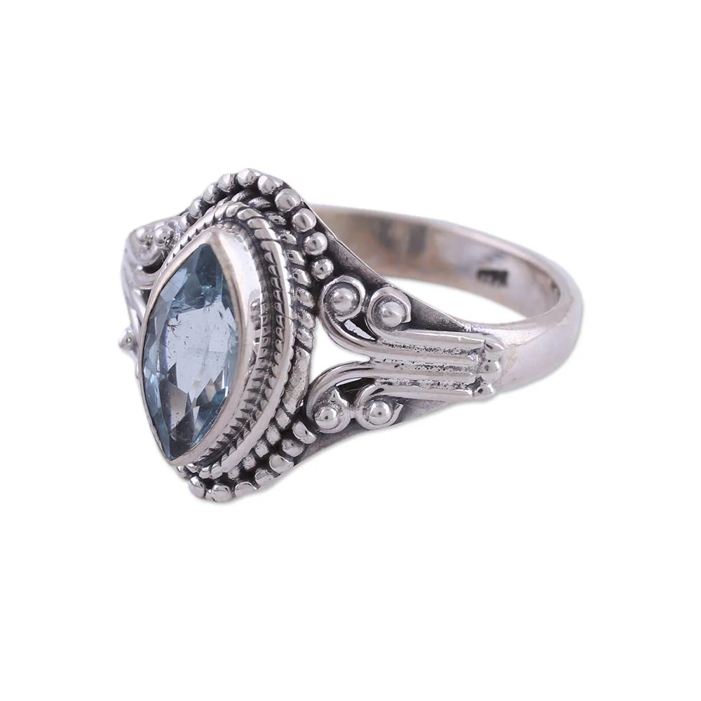 Morning Luxury Blue Topaz and Sterling Silver Single Stone Ring from India - Image 5