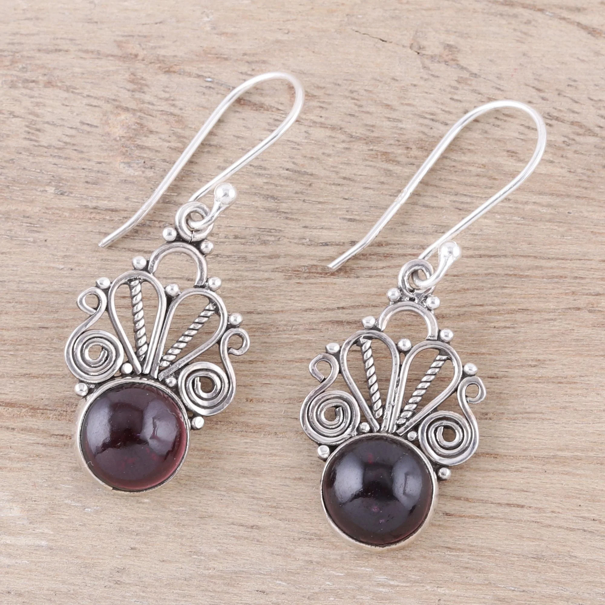 Morning Princess Natural Garnet Dangle Earrings Crafted in India - Image 3