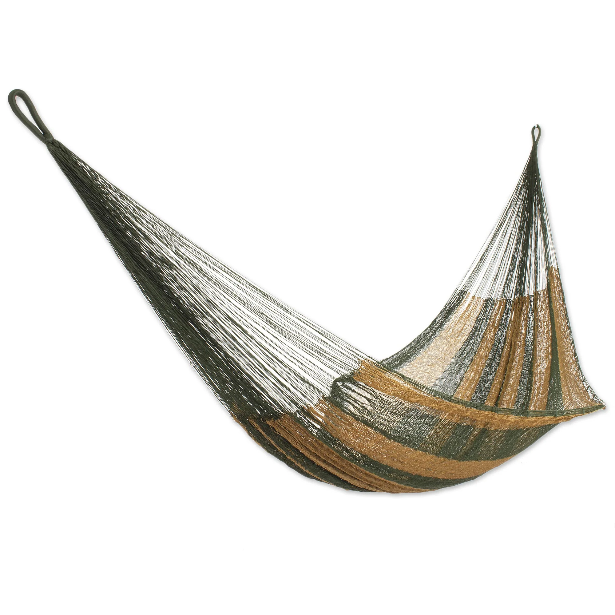 Mossy Mountain Hand Woven Single Hammock Moss Green Burnt Sienna Mexico - Image 2