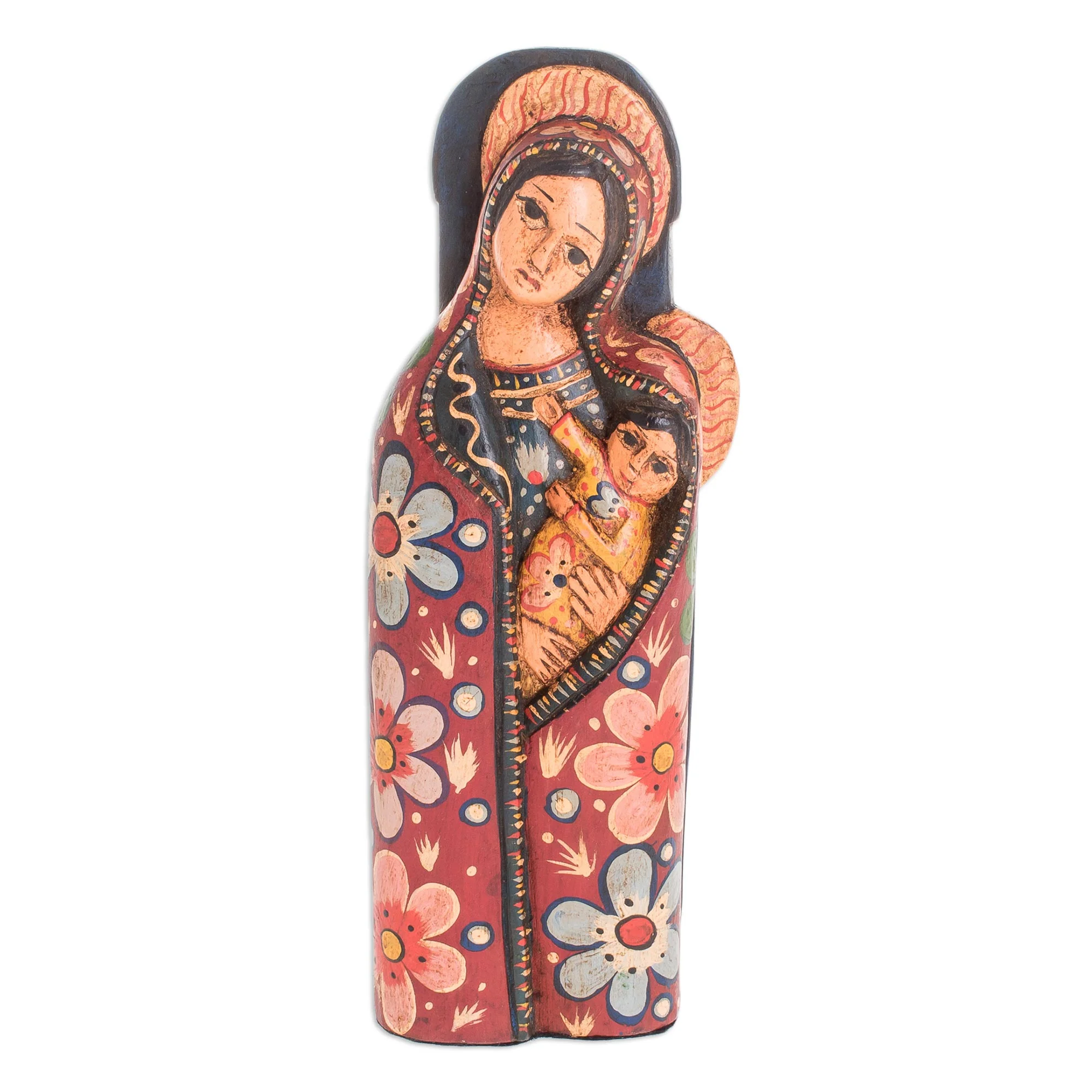 Mother of Love Hand-Carved Wood Mary and Jesus Statuette from Guatemala - Image 2
