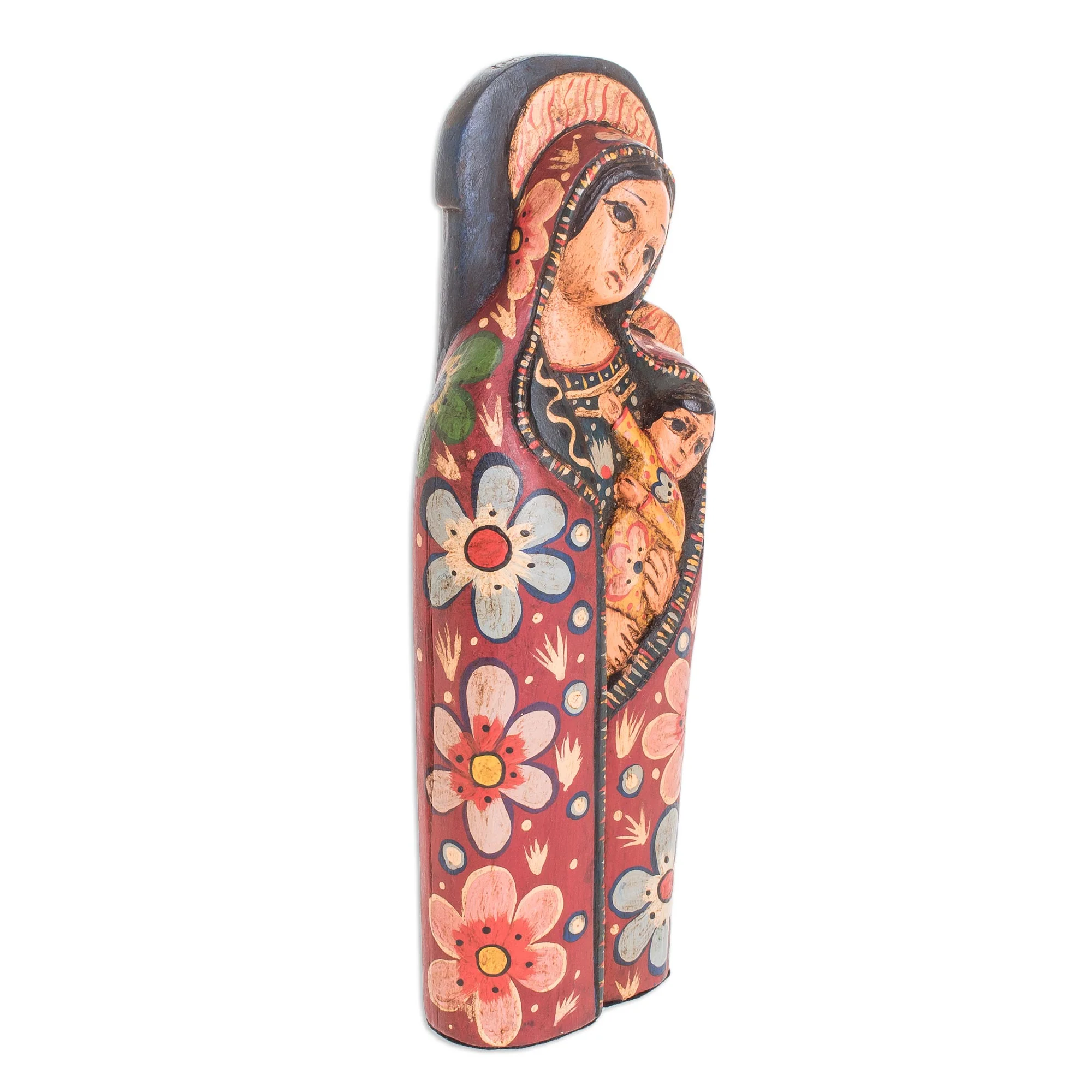 Mother of Love Hand-Carved Wood Mary and Jesus Statuette from Guatemala - Image 3