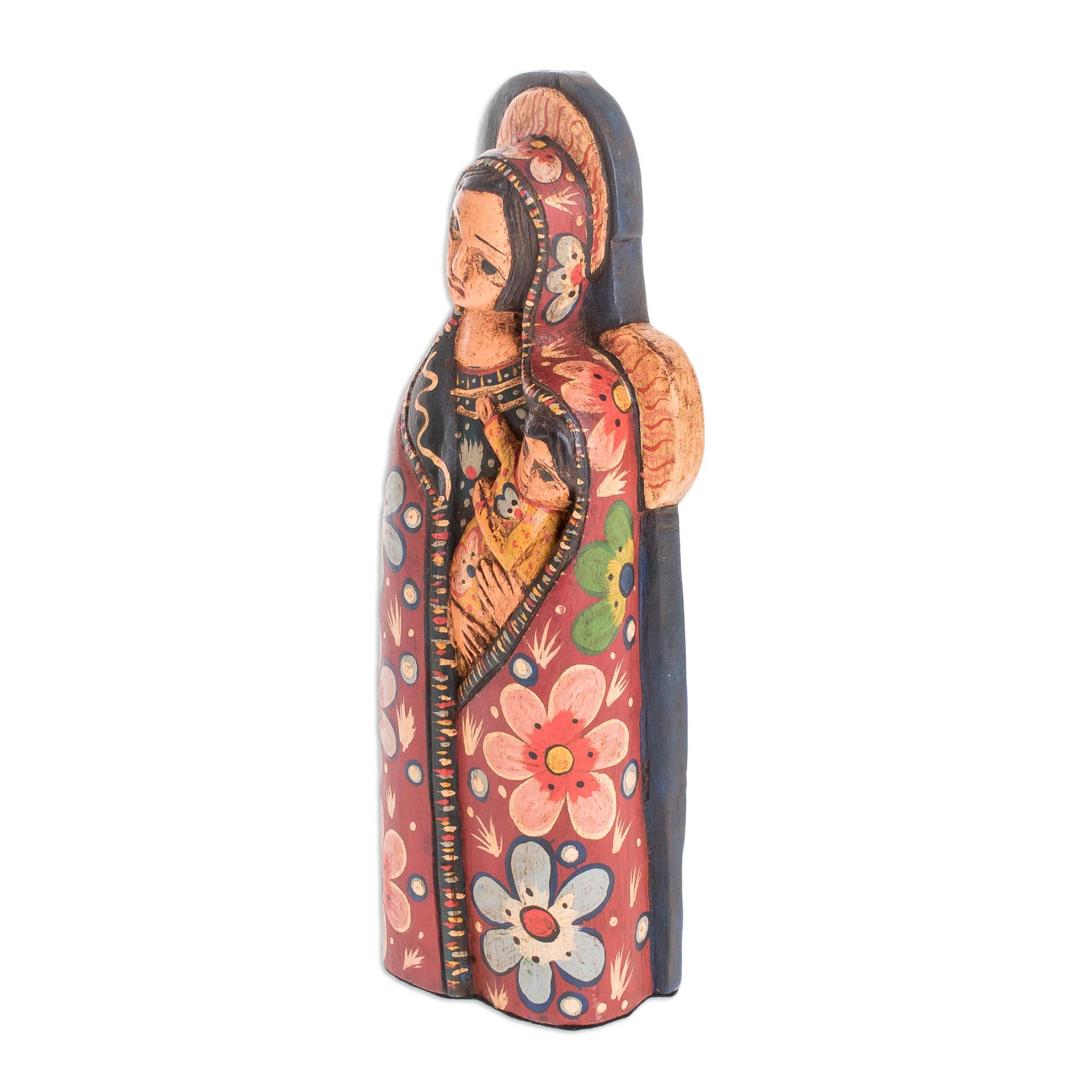 Mother of Love Hand-Carved Wood Mary and Jesus Statuette from Guatemala - Image 4