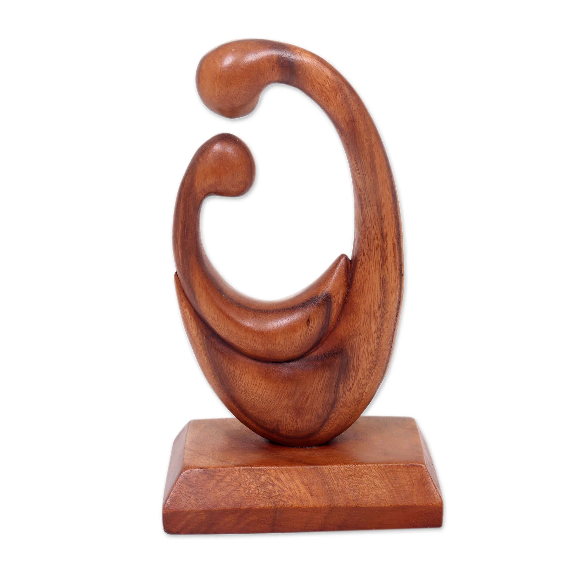 Mother's Compassion Signed Hand Carved Mother and Child Wood Sculpture from Bali - Image 2