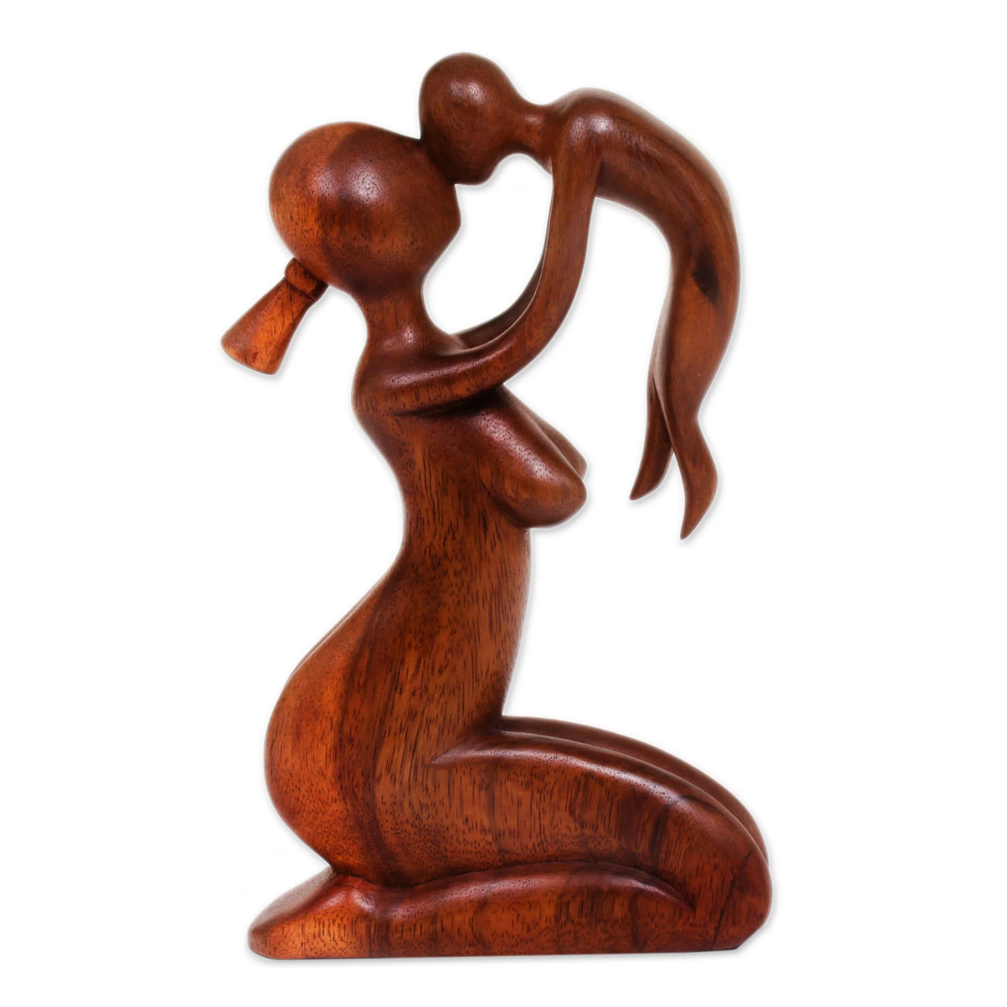 Mother's Love Suar Wood Family Sculpture - Image 2