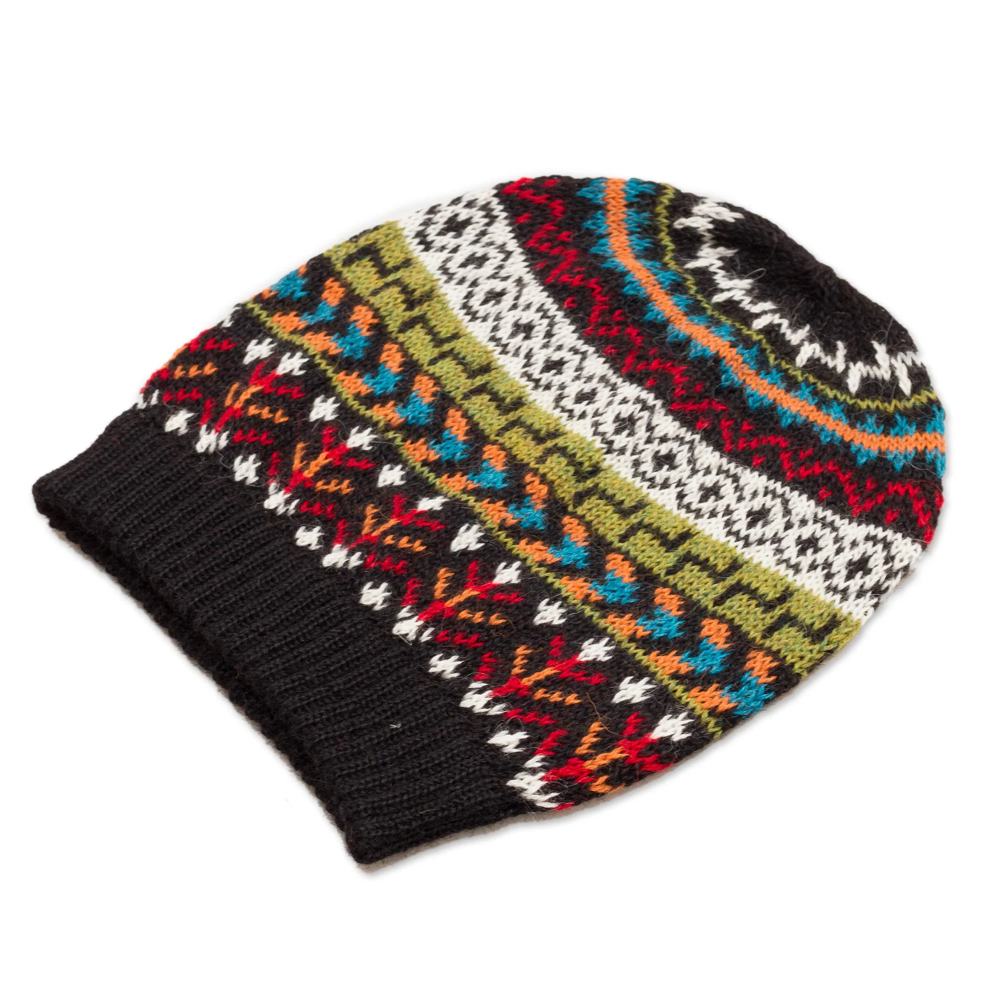 Motif Medley Multi-Color 100% Alpaca Knit Hat with Geometric Motifs - Image 4