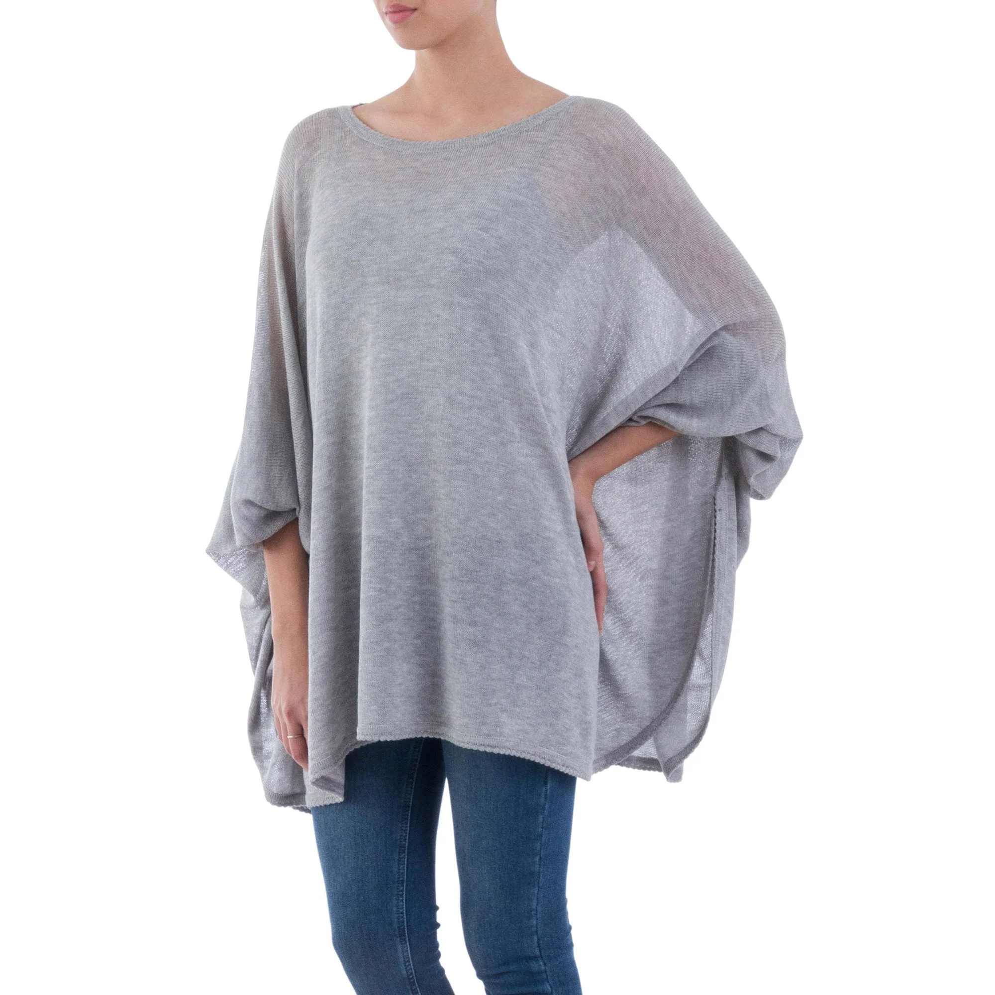 Mountain Breeze Grey Knit Bohemian Drape Sweater - Image 2