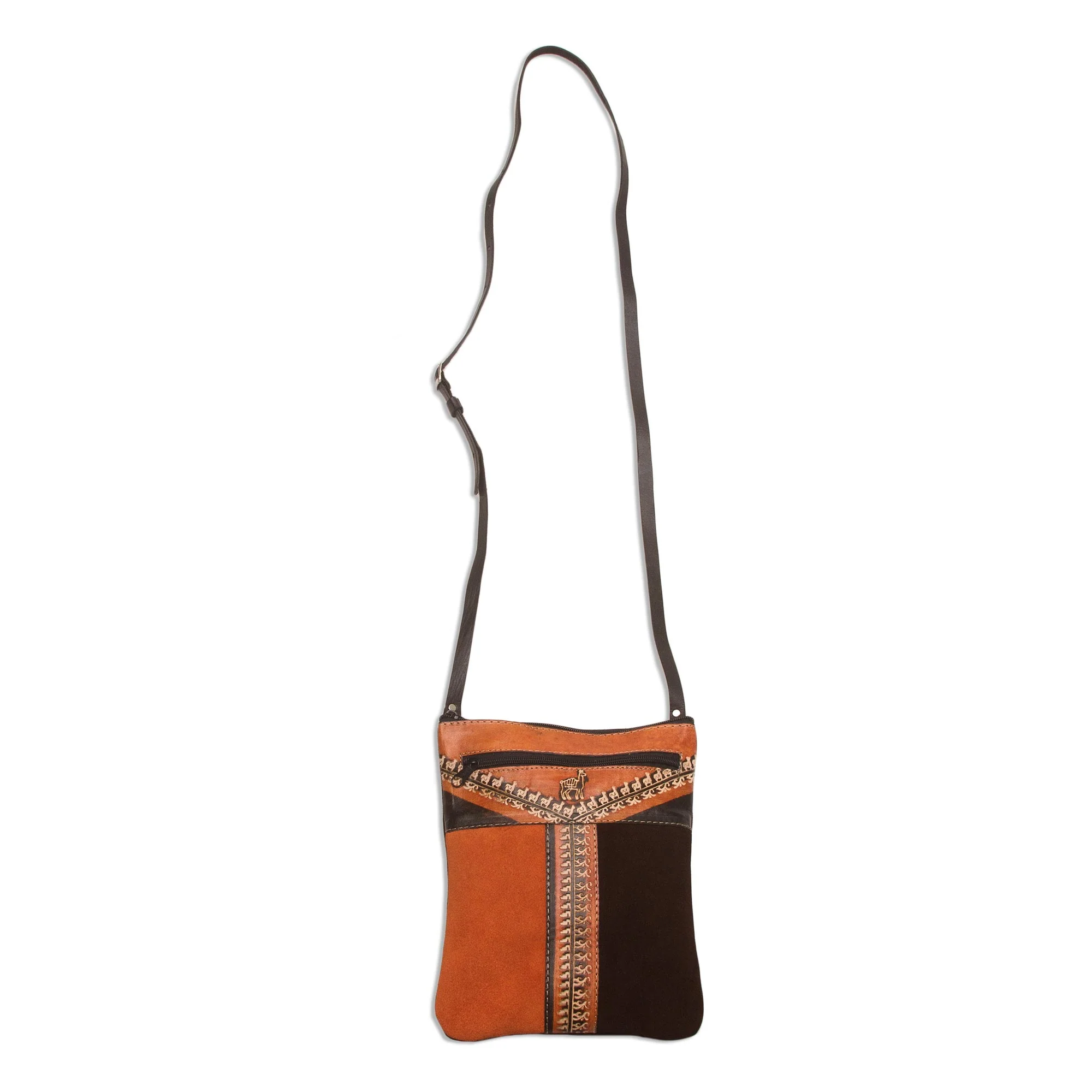 Mountain Llama Llama Pattern Leather Accented Suede Sling in Brown - Image 2
