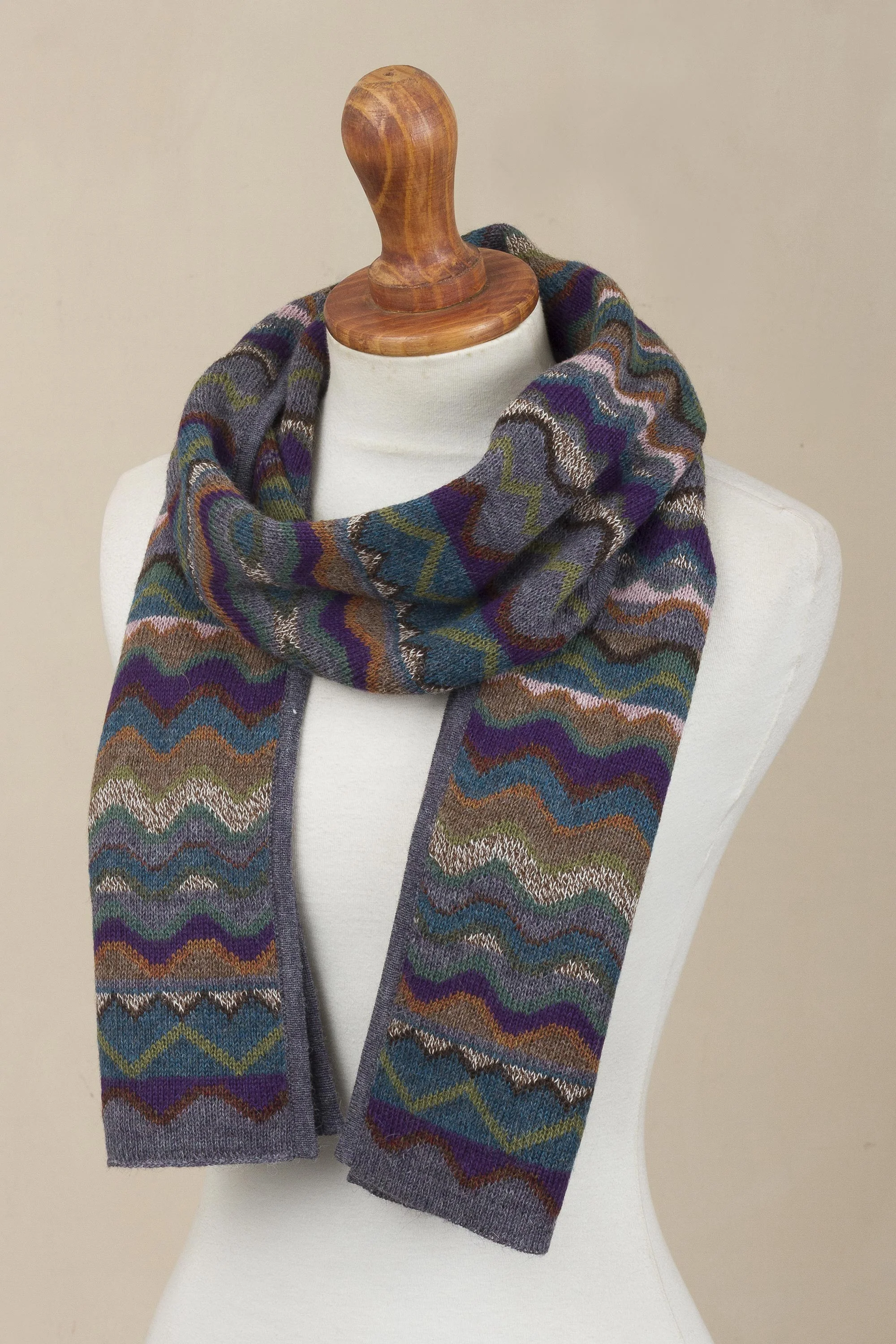Mountain of Seven Colors Zigzag Striped Alpaca Wool Scarf from Peru - Image 4