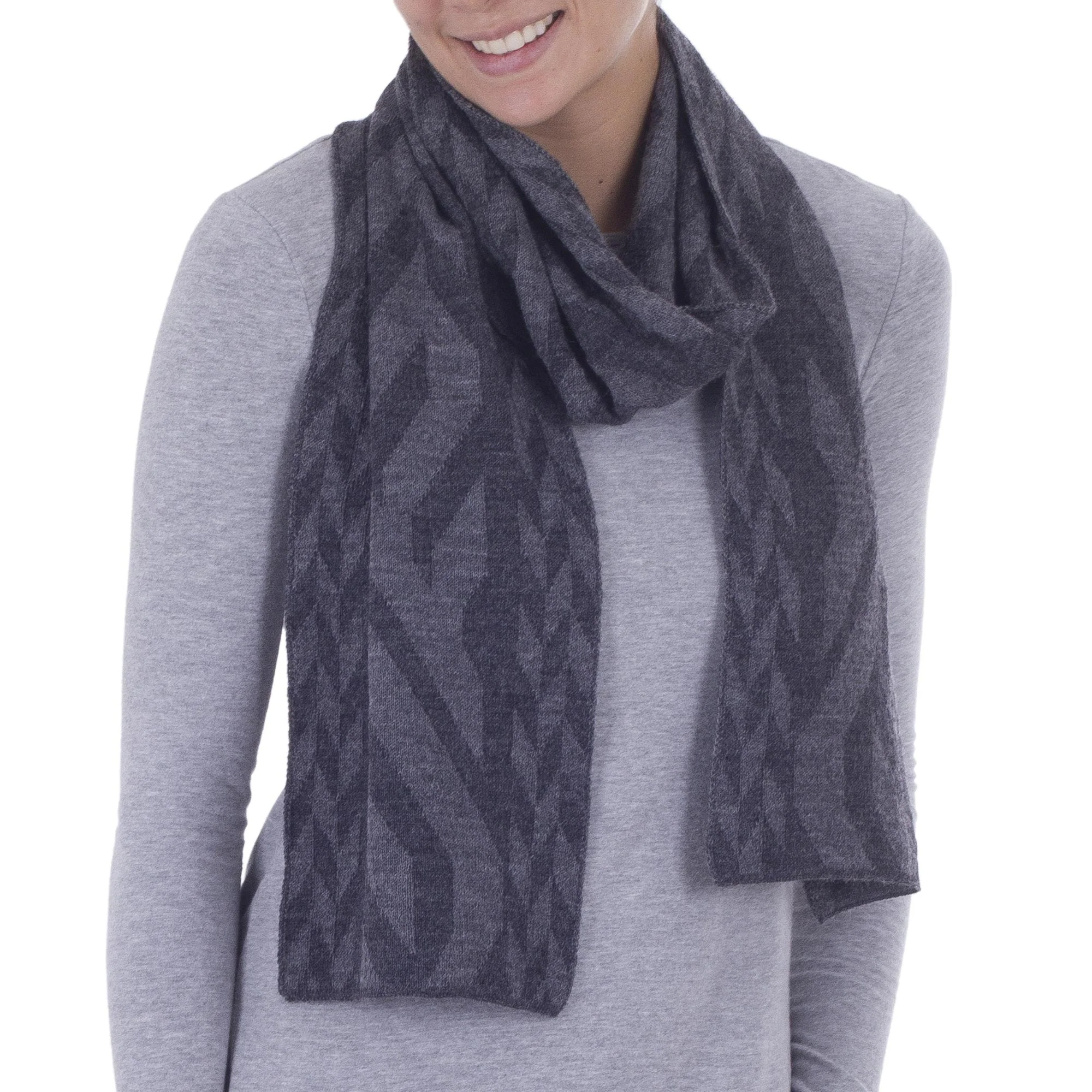 Mountain Scent in Grey Alpaca Blend Scarf in Dolphin Grey and Slate from Peru - Image 2