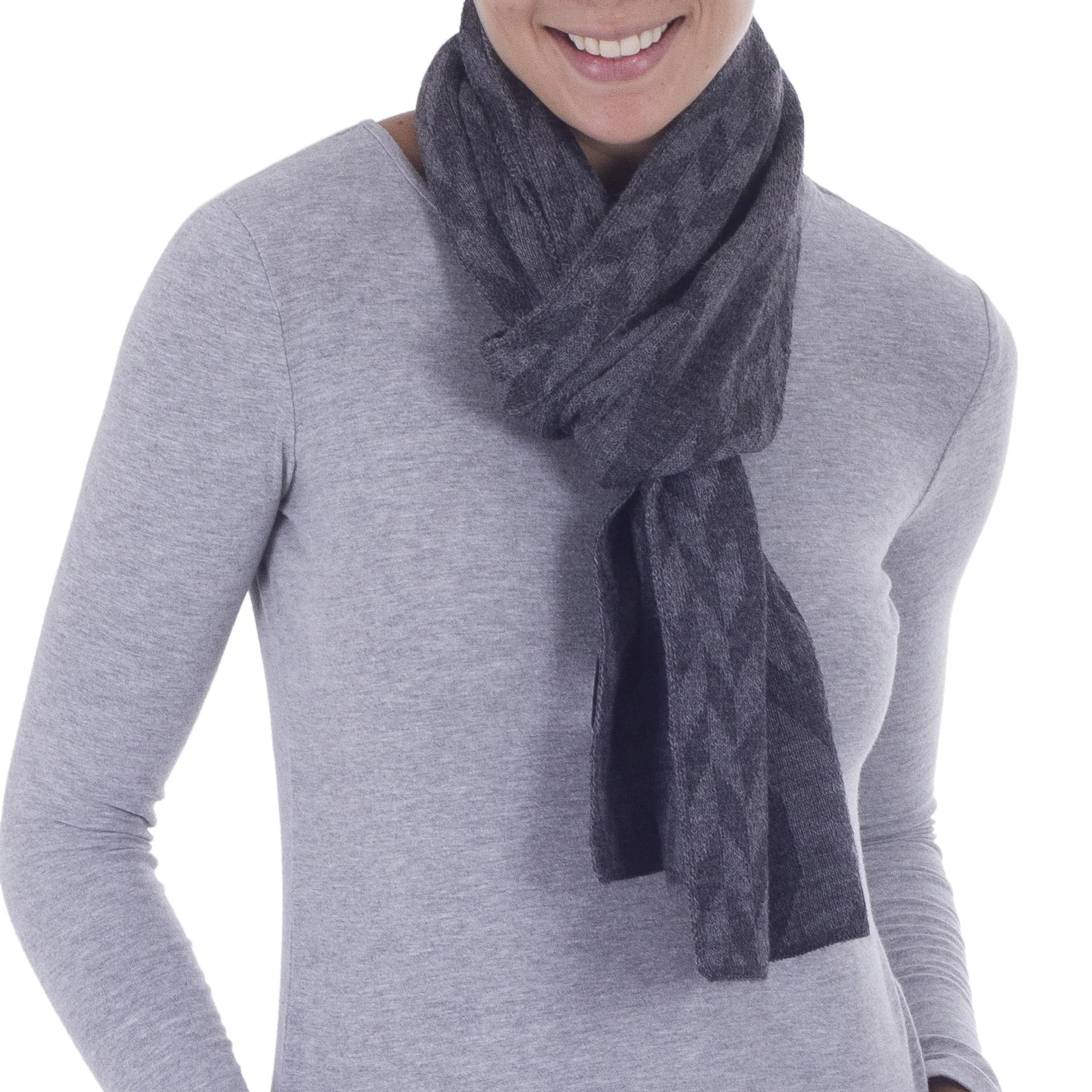 Mountain Scent in Grey Alpaca Blend Scarf in Dolphin Grey and Slate from Peru - Image 3