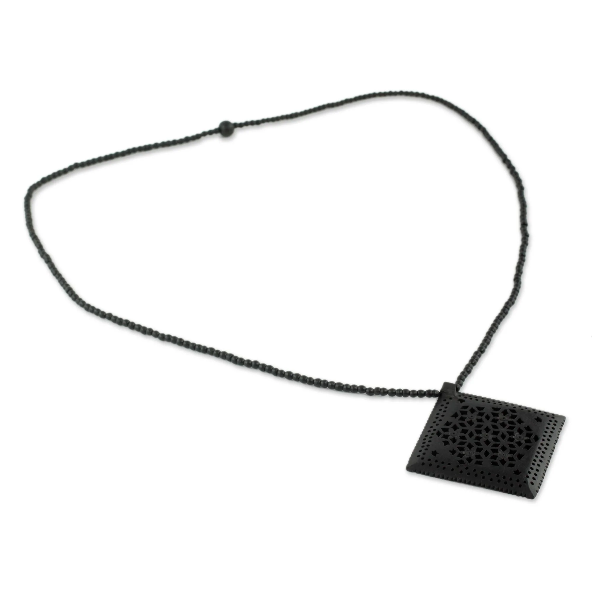 Mughal Enchantress Diamond Ebony Wood Necklace Hand Carved Jewelry from India - Image 3
