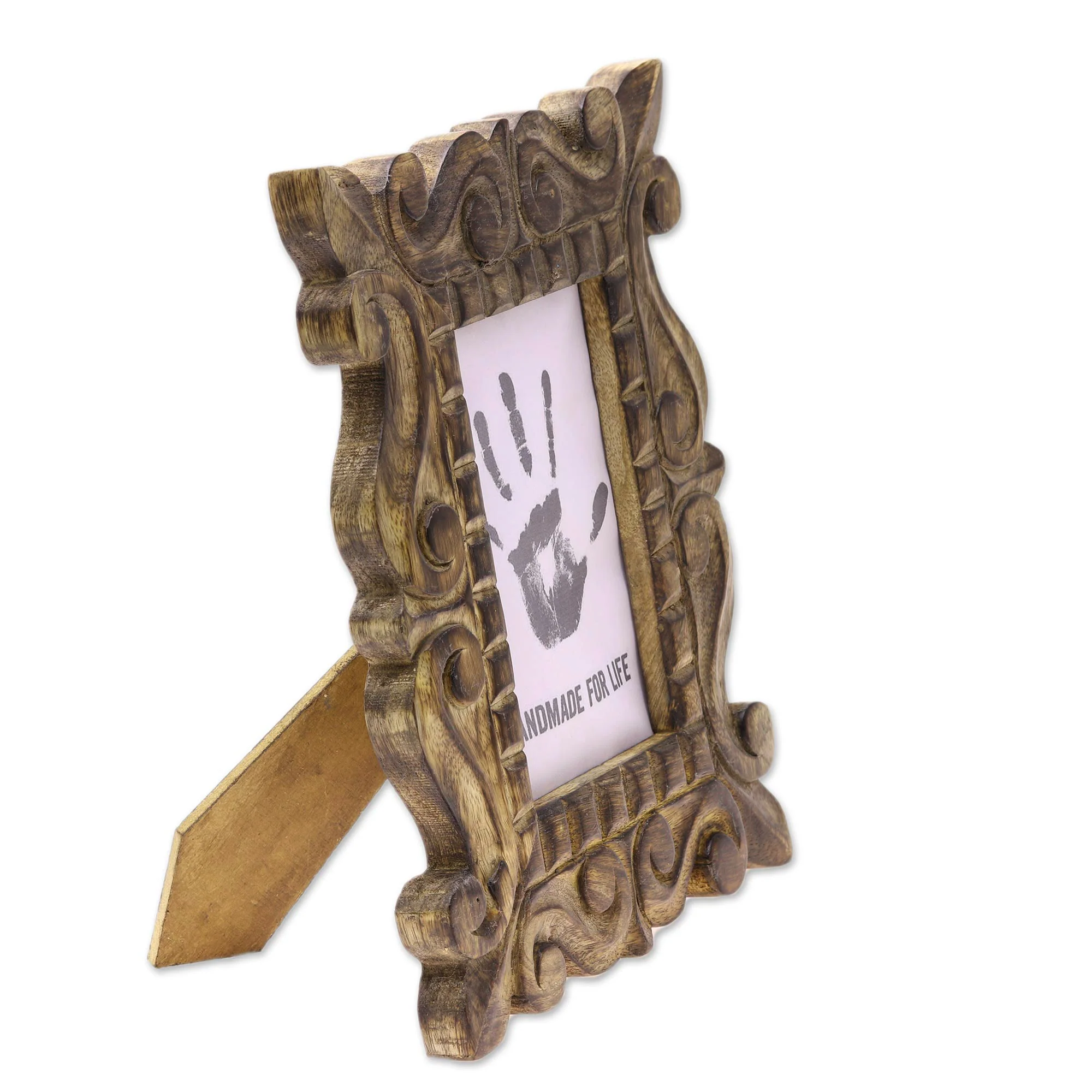 Mughal Majesty Hand-Carved Natural Mango Wood Ornate Photo Frame 4x6 - Image 4