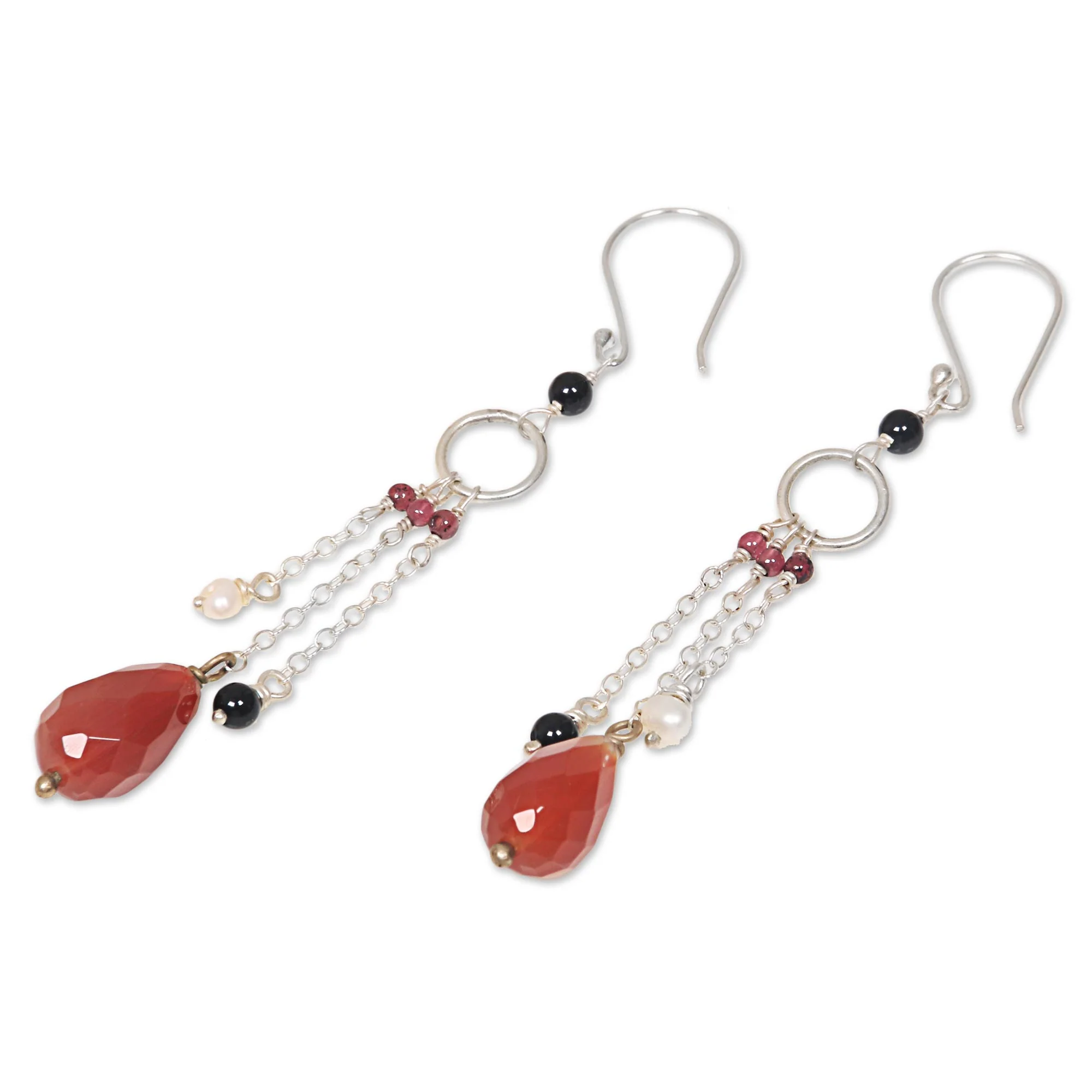Multi-Gem Pearl & Sterling Silver Earrings - Image 4