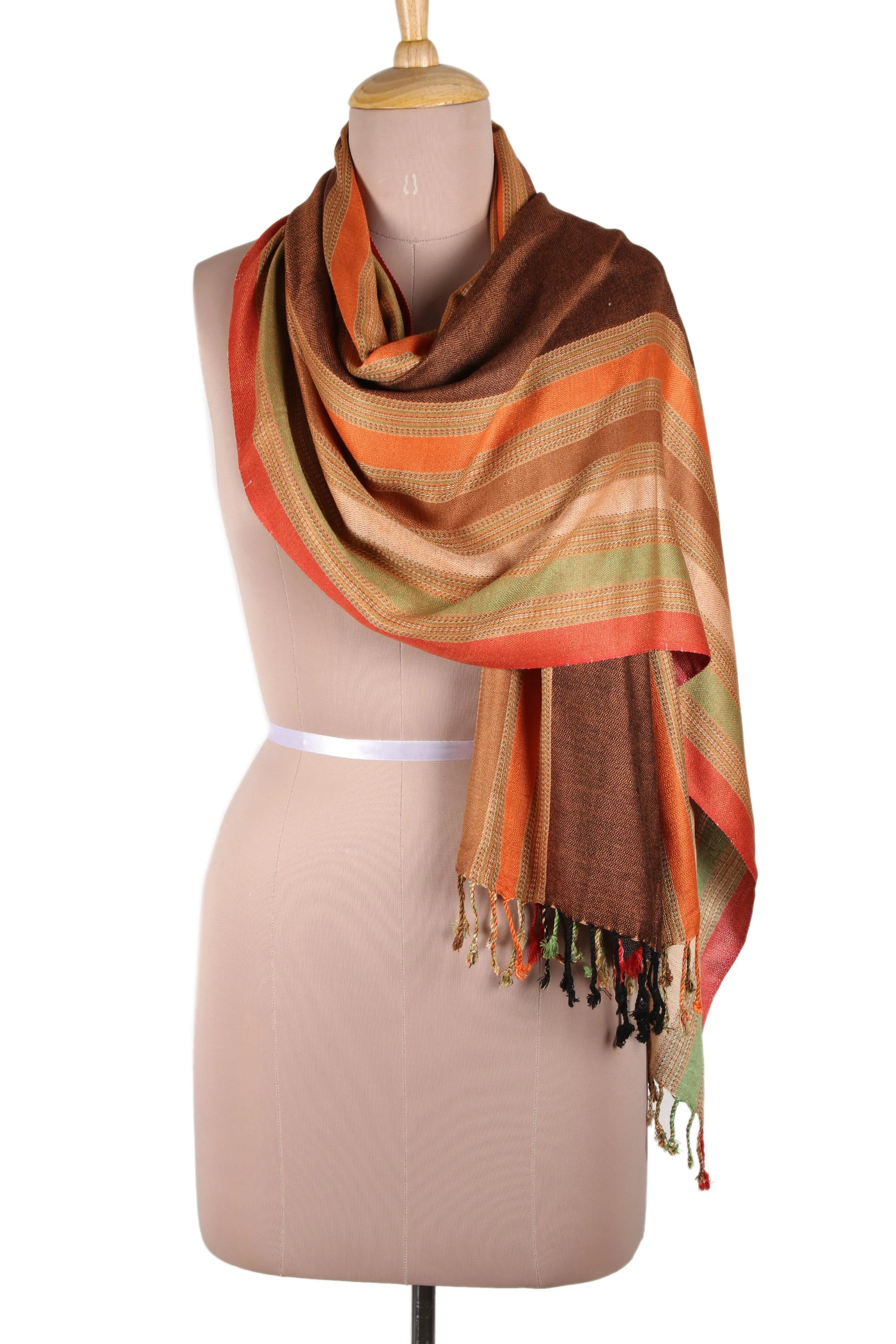 Multicolored Fusion Multicolored Striped Viscose Shawl from India - Image 2