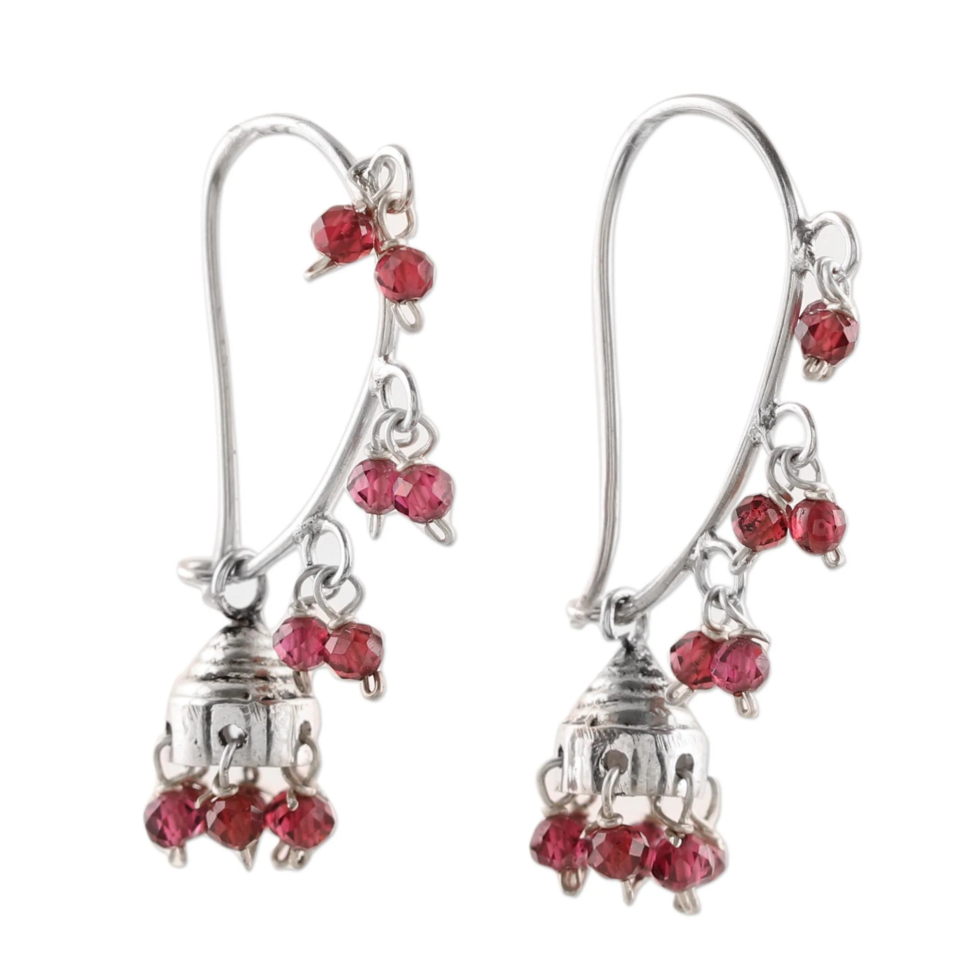 Music Garnet & Silver Jhumki Style Chandelier Earrings - Image 2