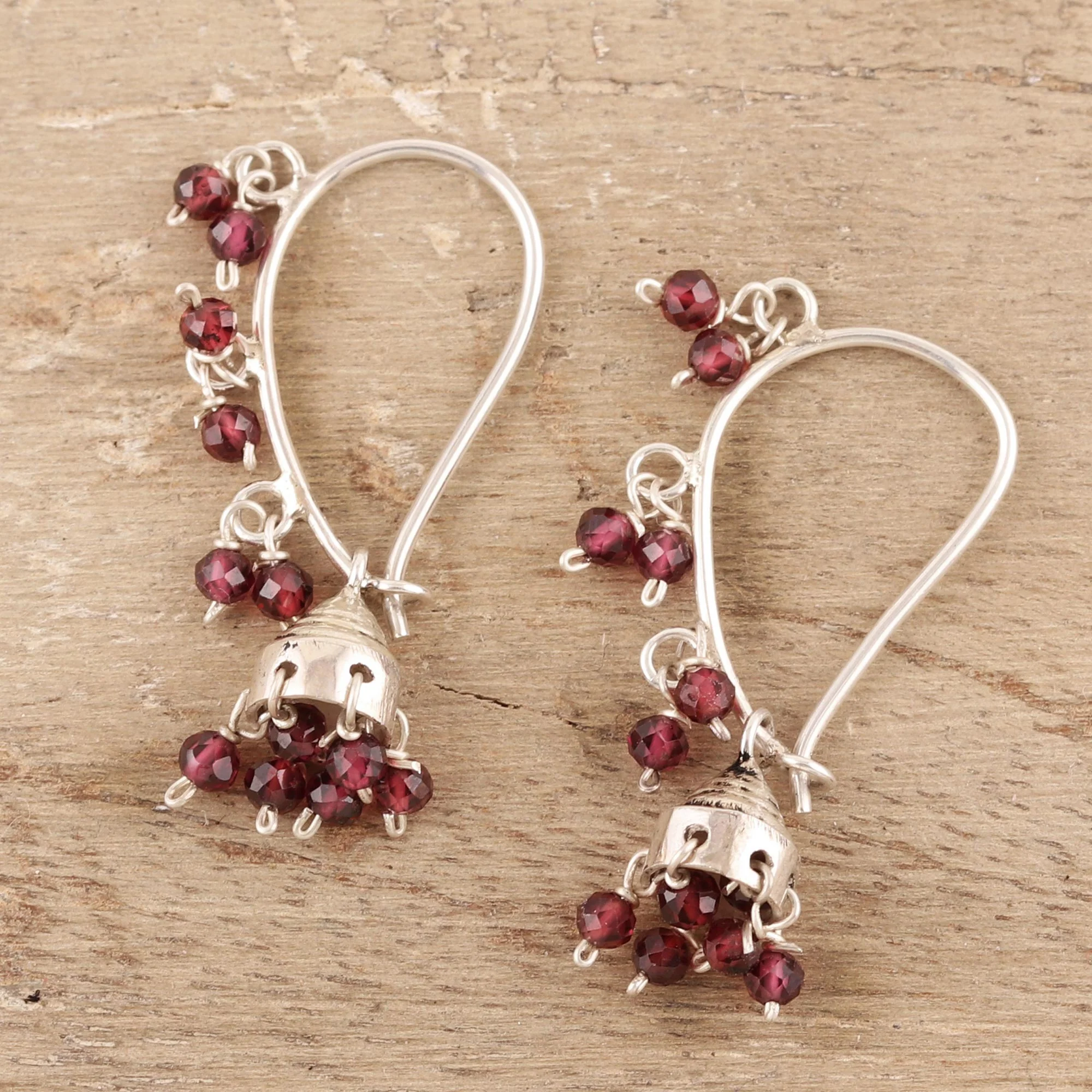 Music Garnet & Silver Jhumki Style Chandelier Earrings - Image 3