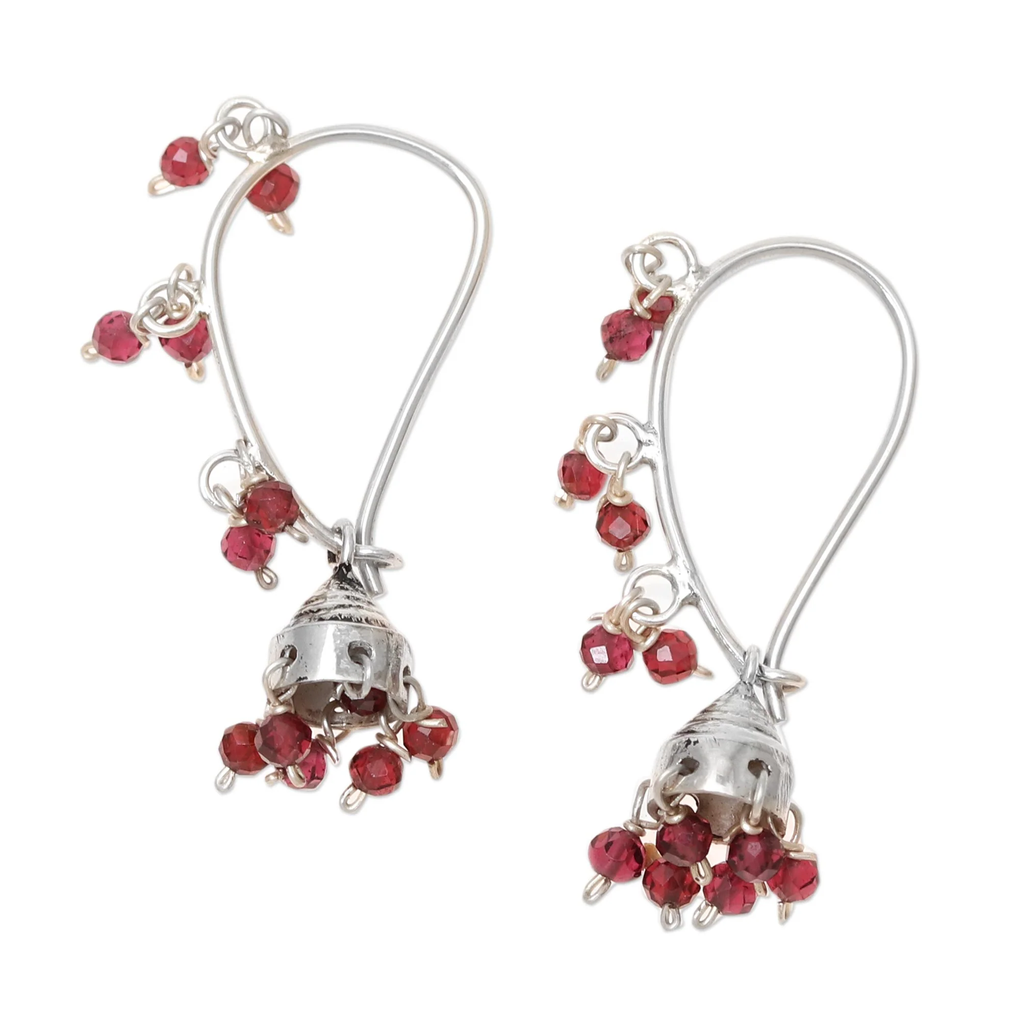 Music Garnet & Silver Jhumki Style Chandelier Earrings - Image 4