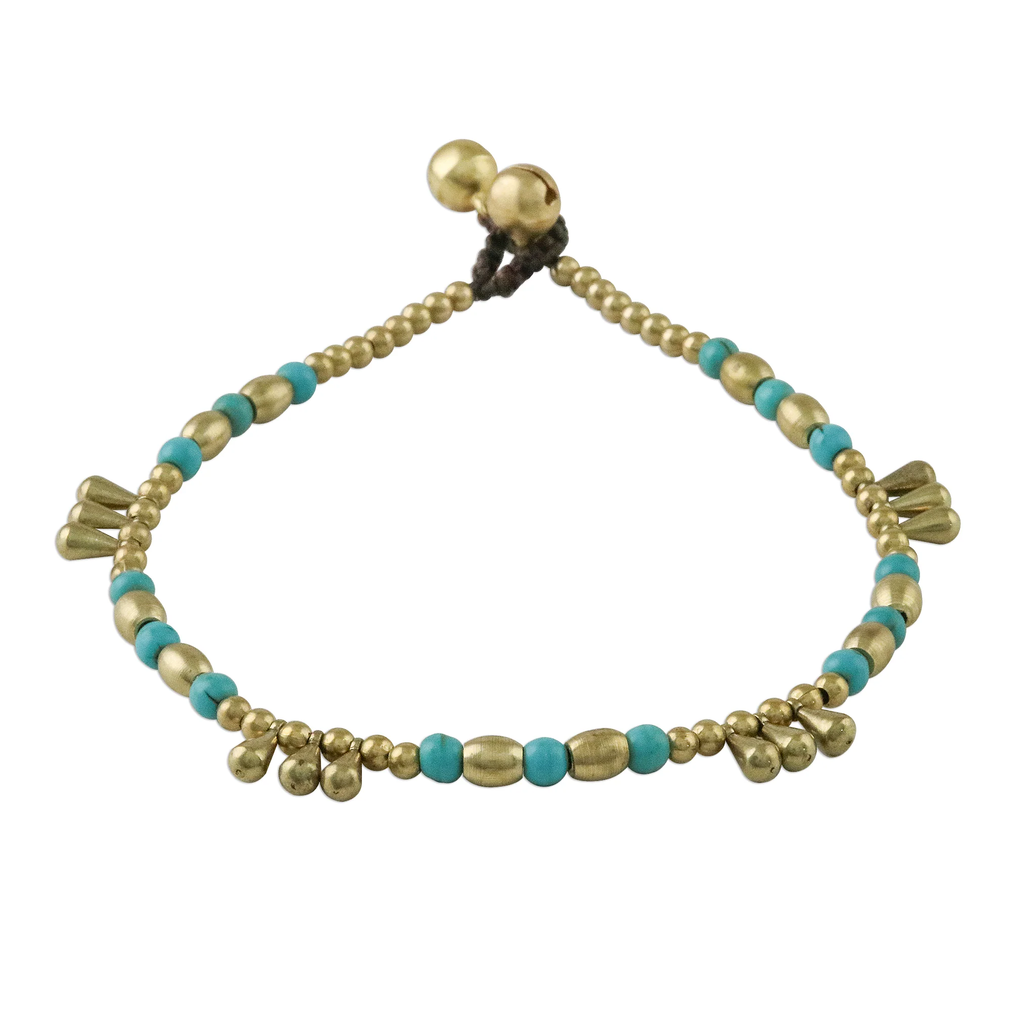 Musical Wanderer Calcite and Brass Beaded Anklet from Thailand - Image 2