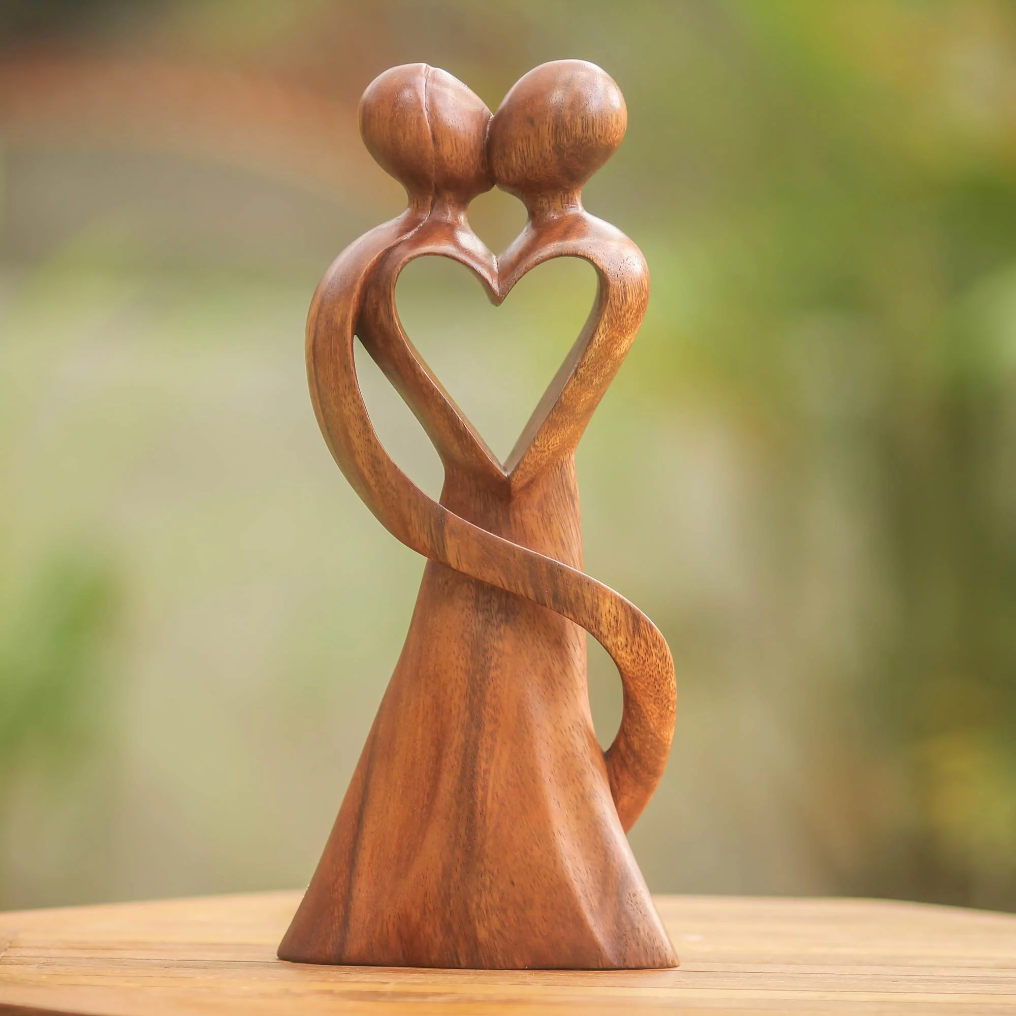 My Heart And Yours Romantic Suar Wood Sculpture - Image 3