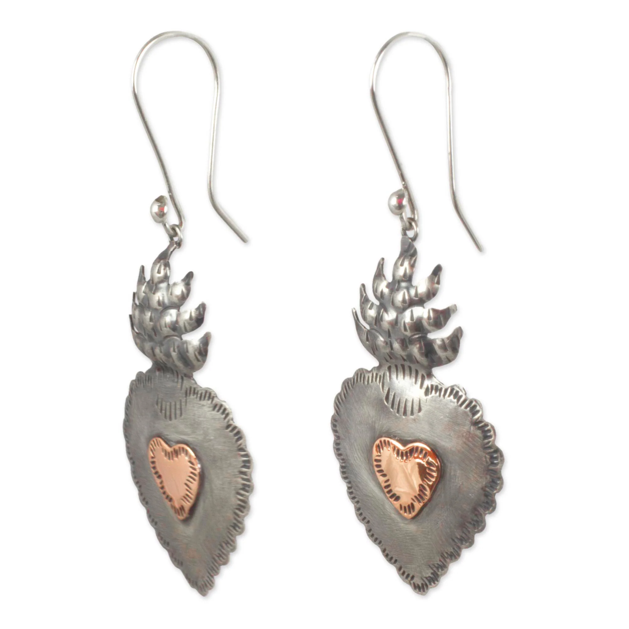 My Sweet Hearts Sterling Silver Artisan Crafted Earrings with Copper Hearts - Image 4