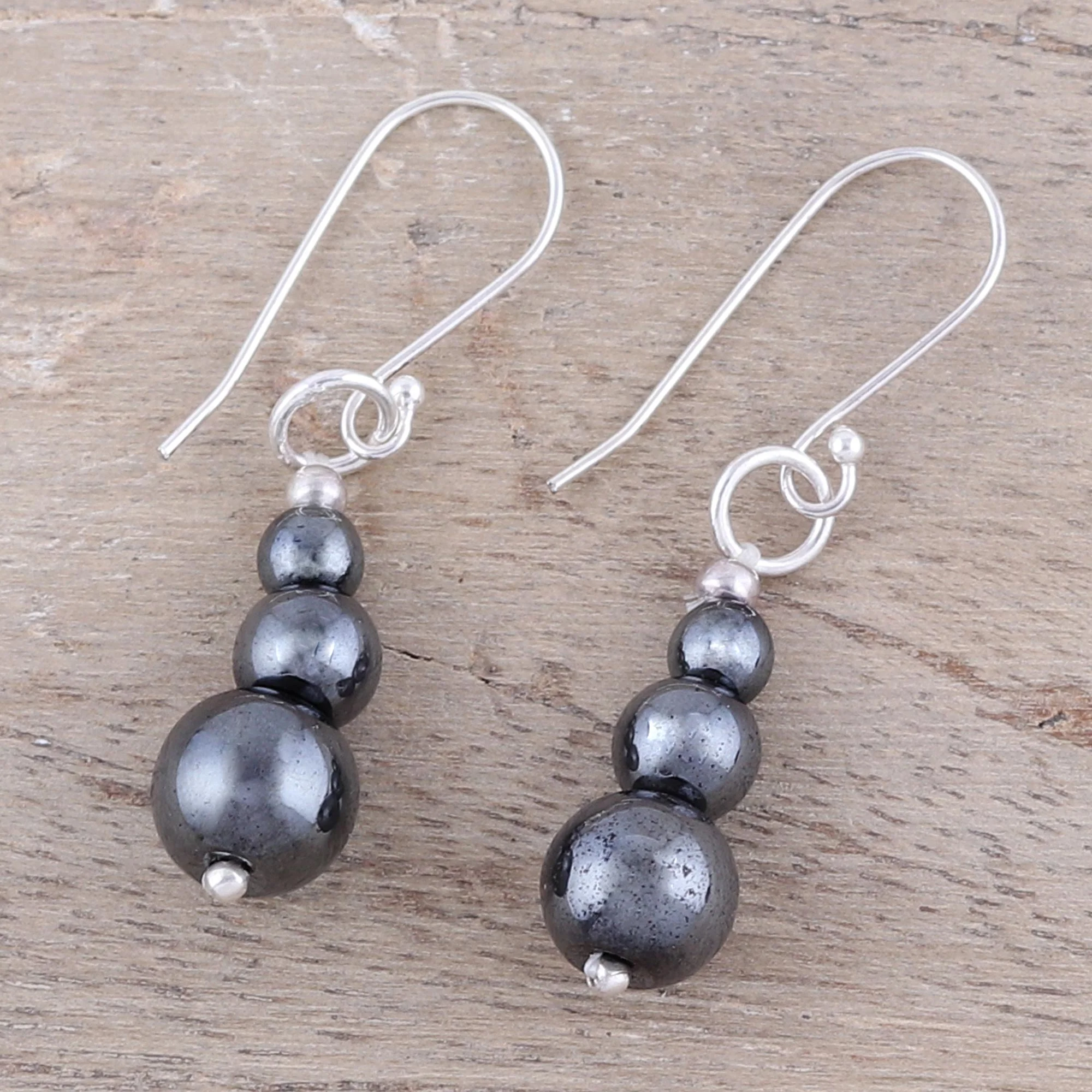 Mysteries of the Night Far Trade Hematite Earrings with Sterling Silver Hooks - Image 3