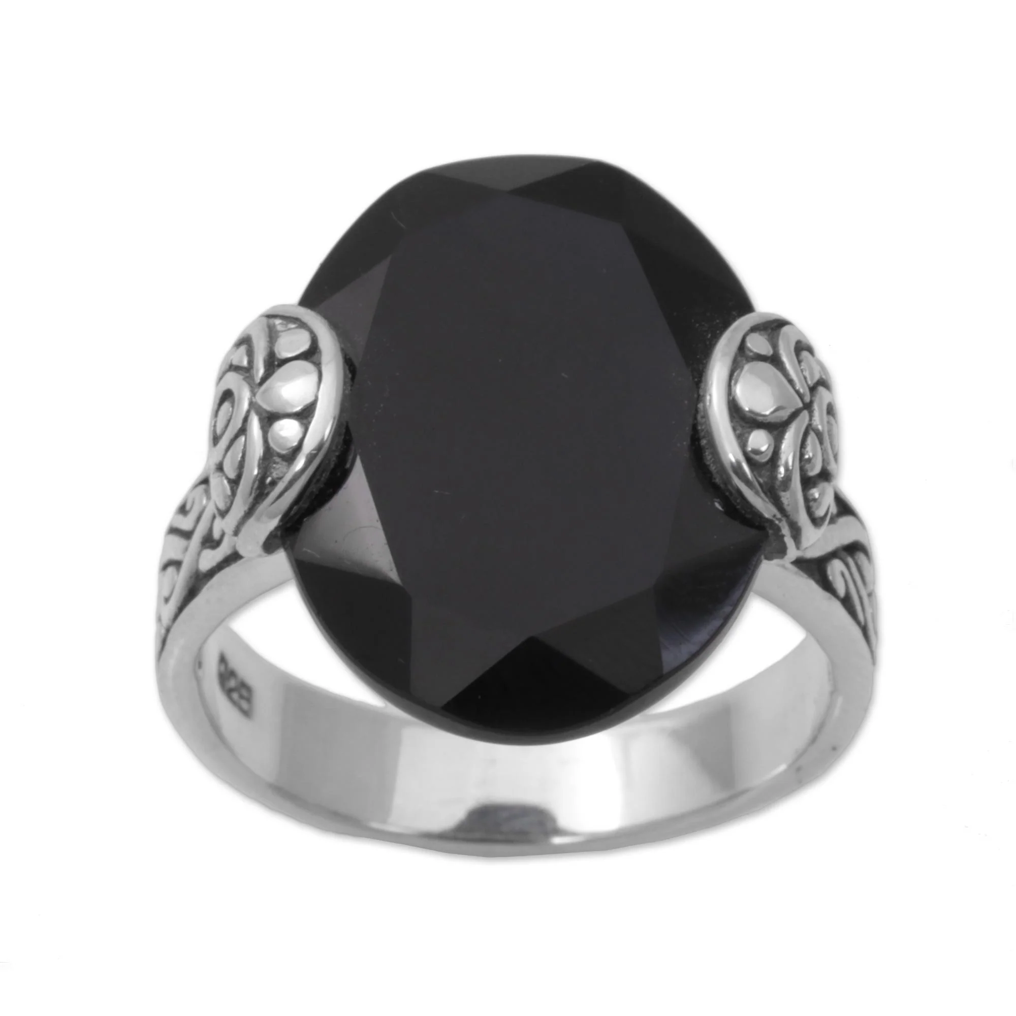 Mysterious Oval Oval Onyx and Sterling Silver Cocktail Ring from Bali - Image 2