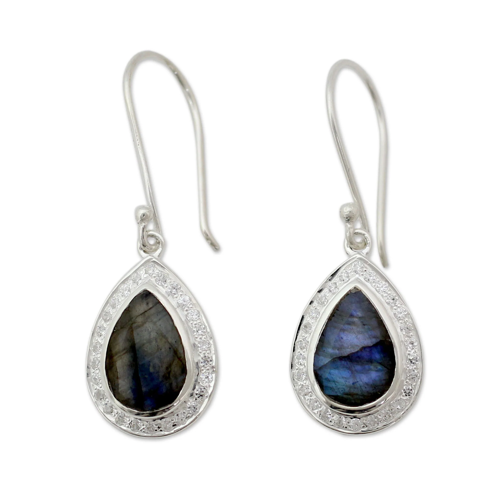 Mystic Dewdrop Modern Sterling Silver Earrings with Labradorite Gemstones - Image 2