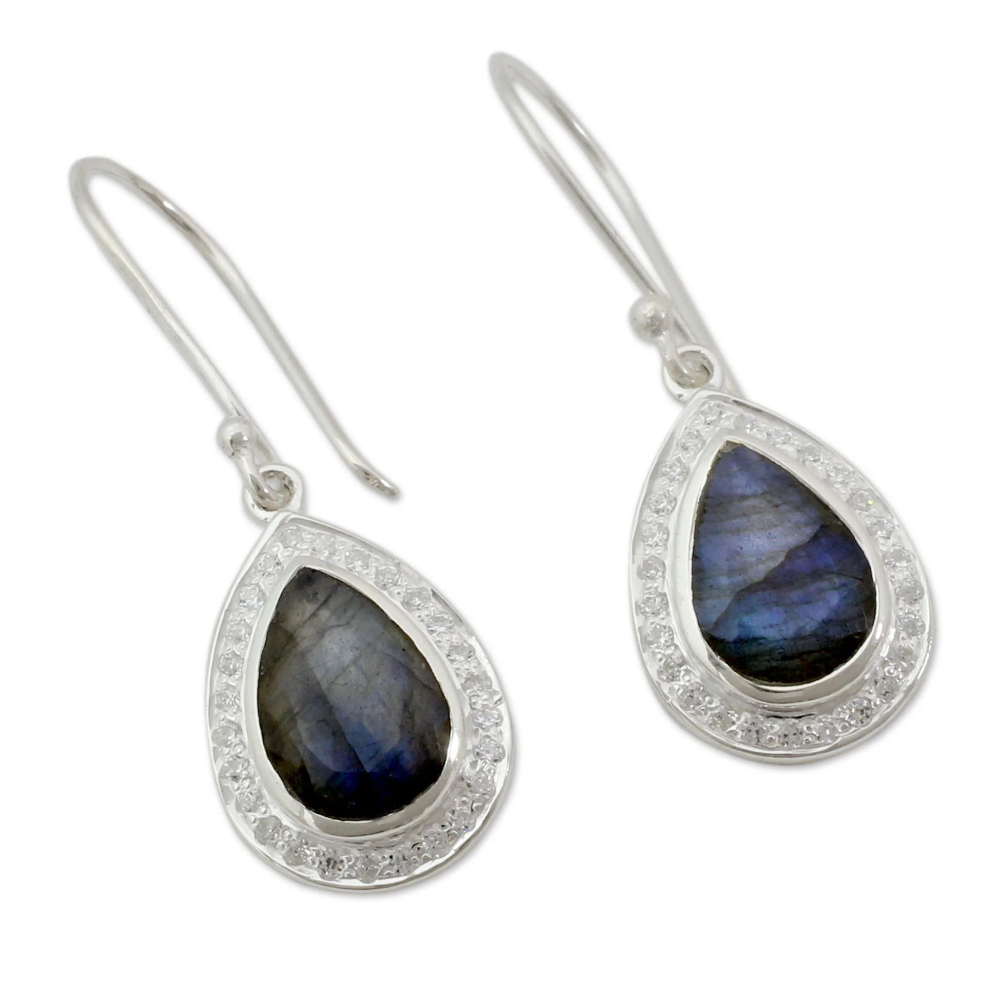 Mystic Dewdrop Modern Sterling Silver Earrings with Labradorite Gemstones - Image 3