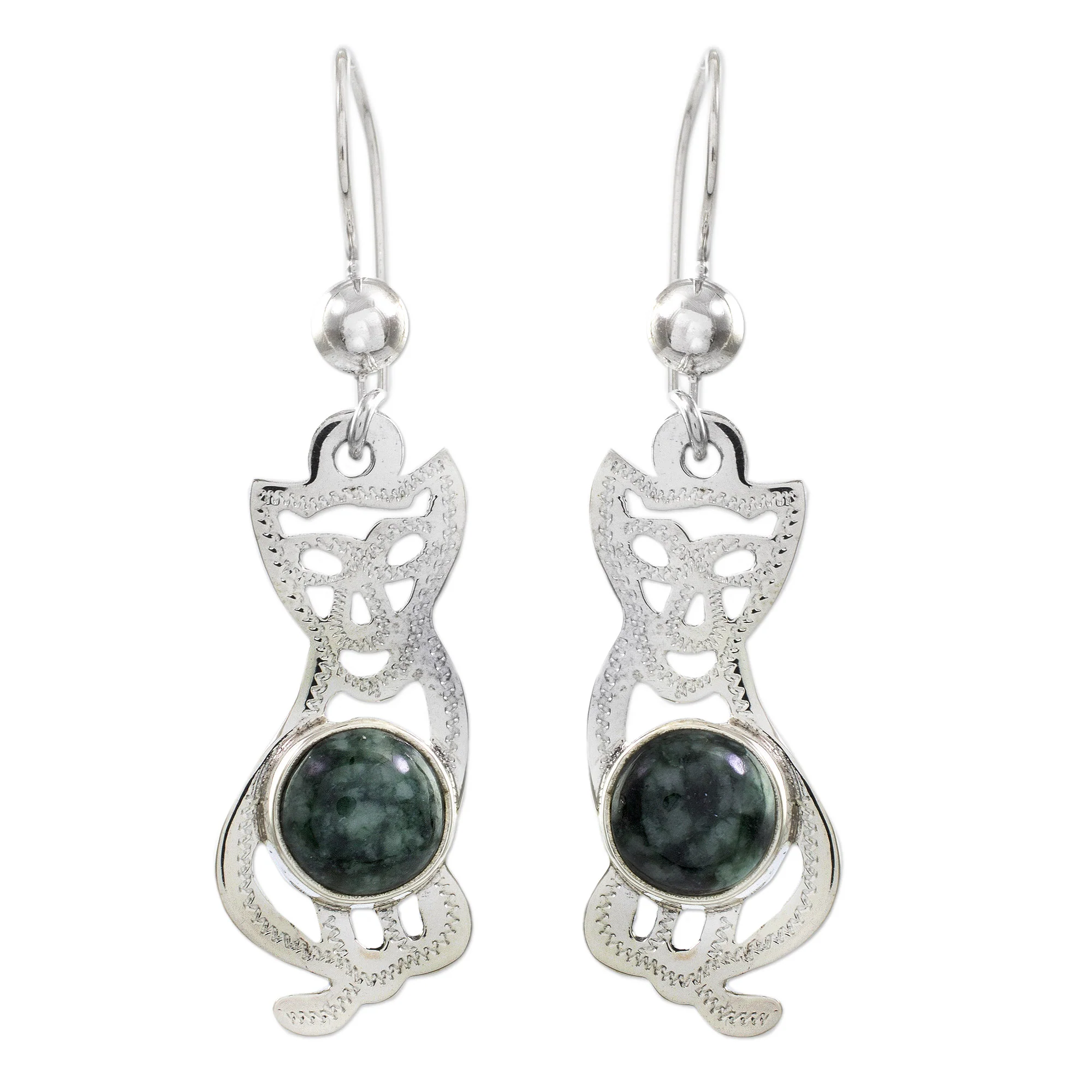 Mystic Green Cats Jade dangle earrings - Image 2