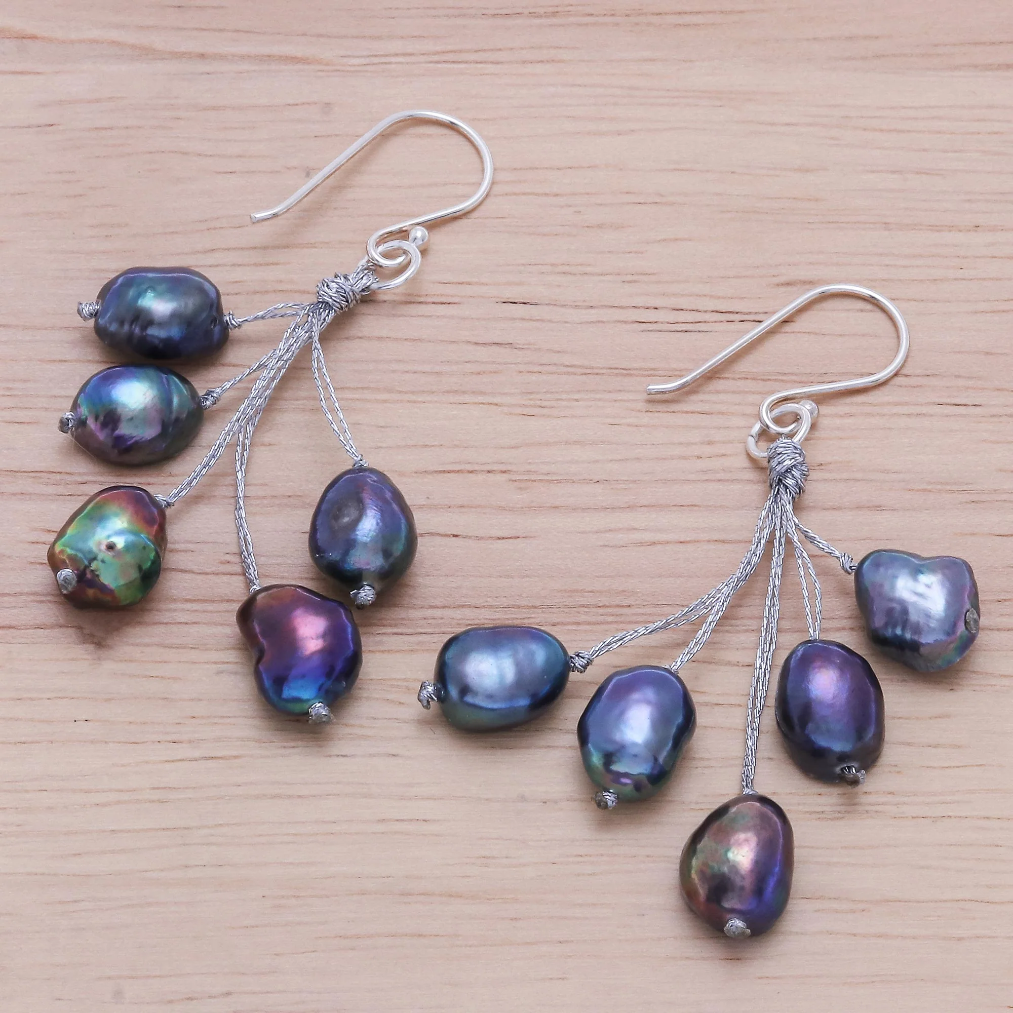 Mystic Pearl in Blue Hand Crafted Cultured Freshwater Pearl Dangle Earrings - Image 3