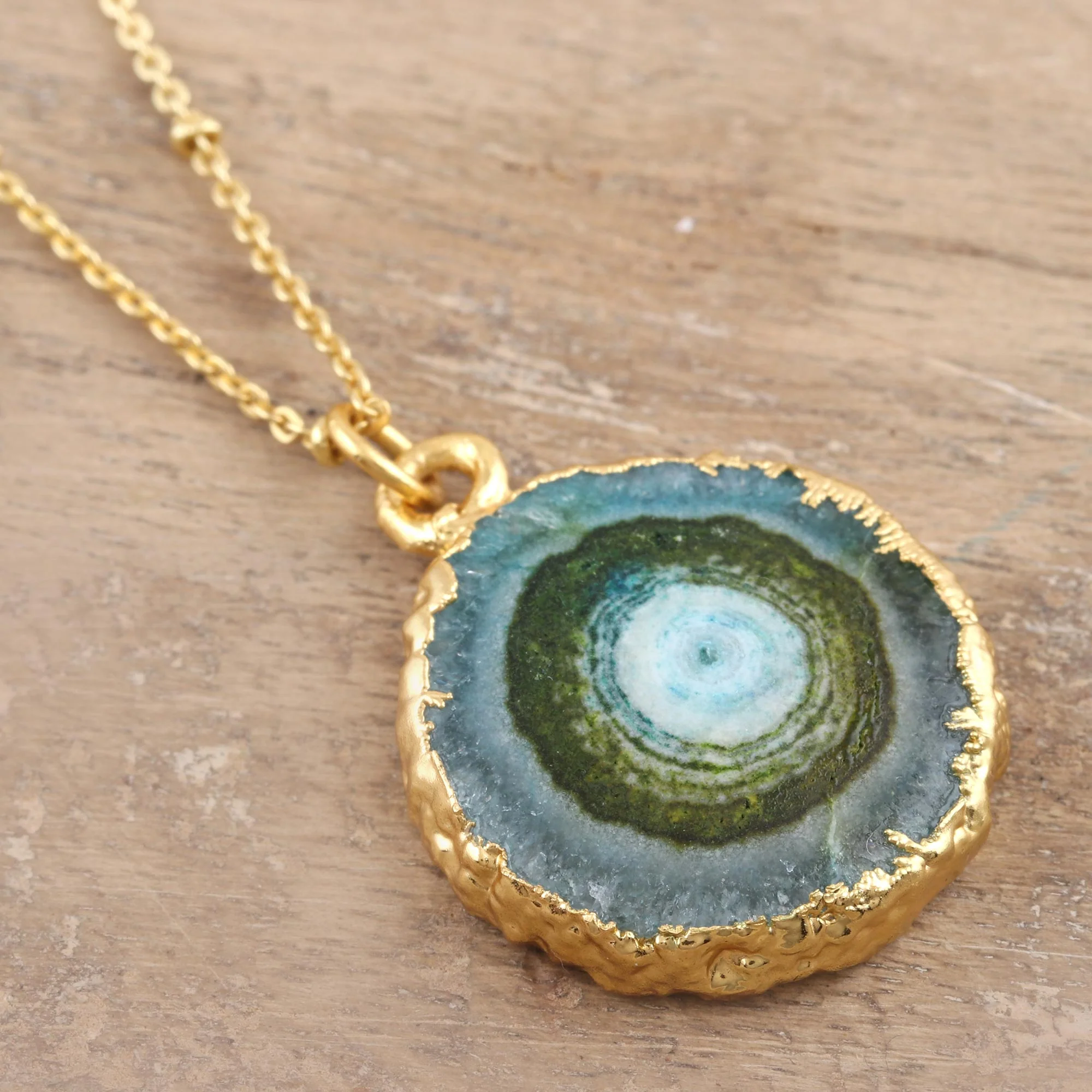 Mystic Power Gold-Plated Green Solar Quartz Pendant Necklace - Image 3