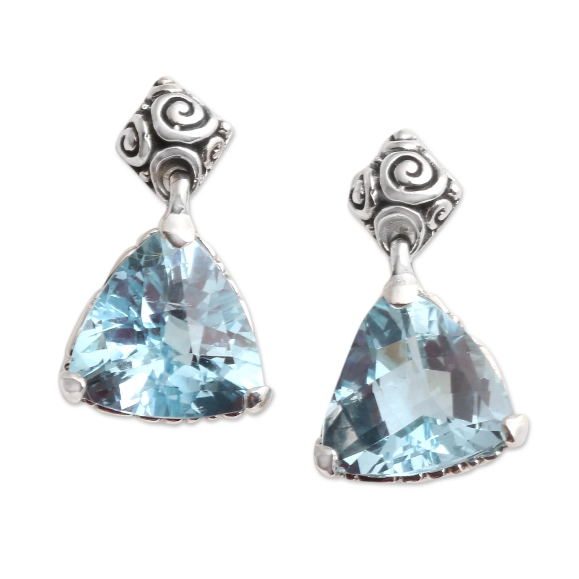 Mystic Trinity Blue Topaz Sterling Silver Dangle Earrings - Image 2
