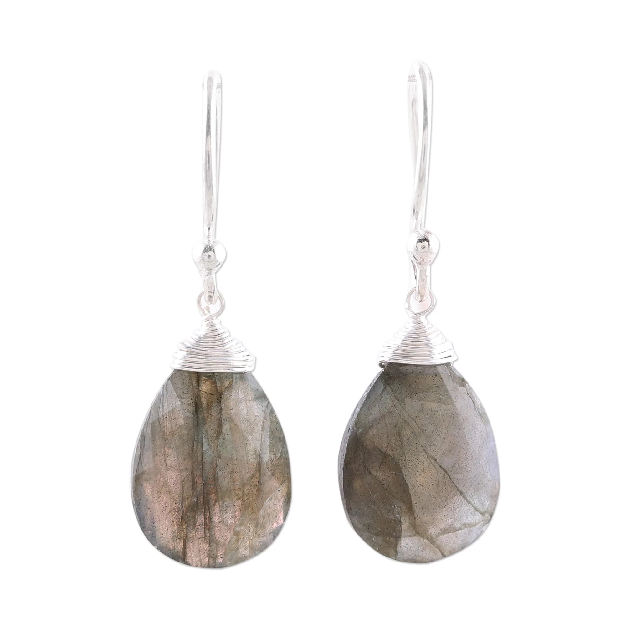 Mystical Forest Faceted Labradorite Teardrop Sterling Silver Dangle Earrings - Image 2