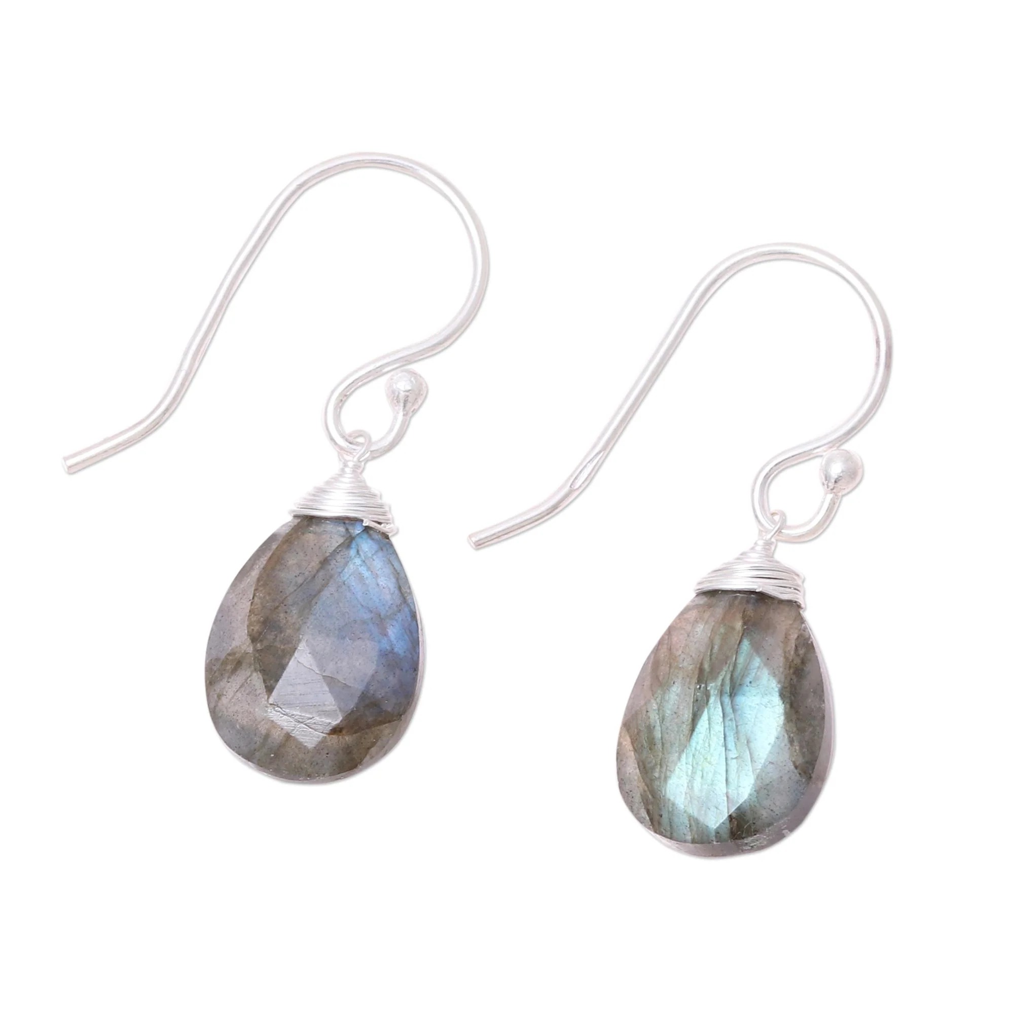 Mystical Forest Faceted Labradorite Teardrop Sterling Silver Dangle Earrings - Image 4