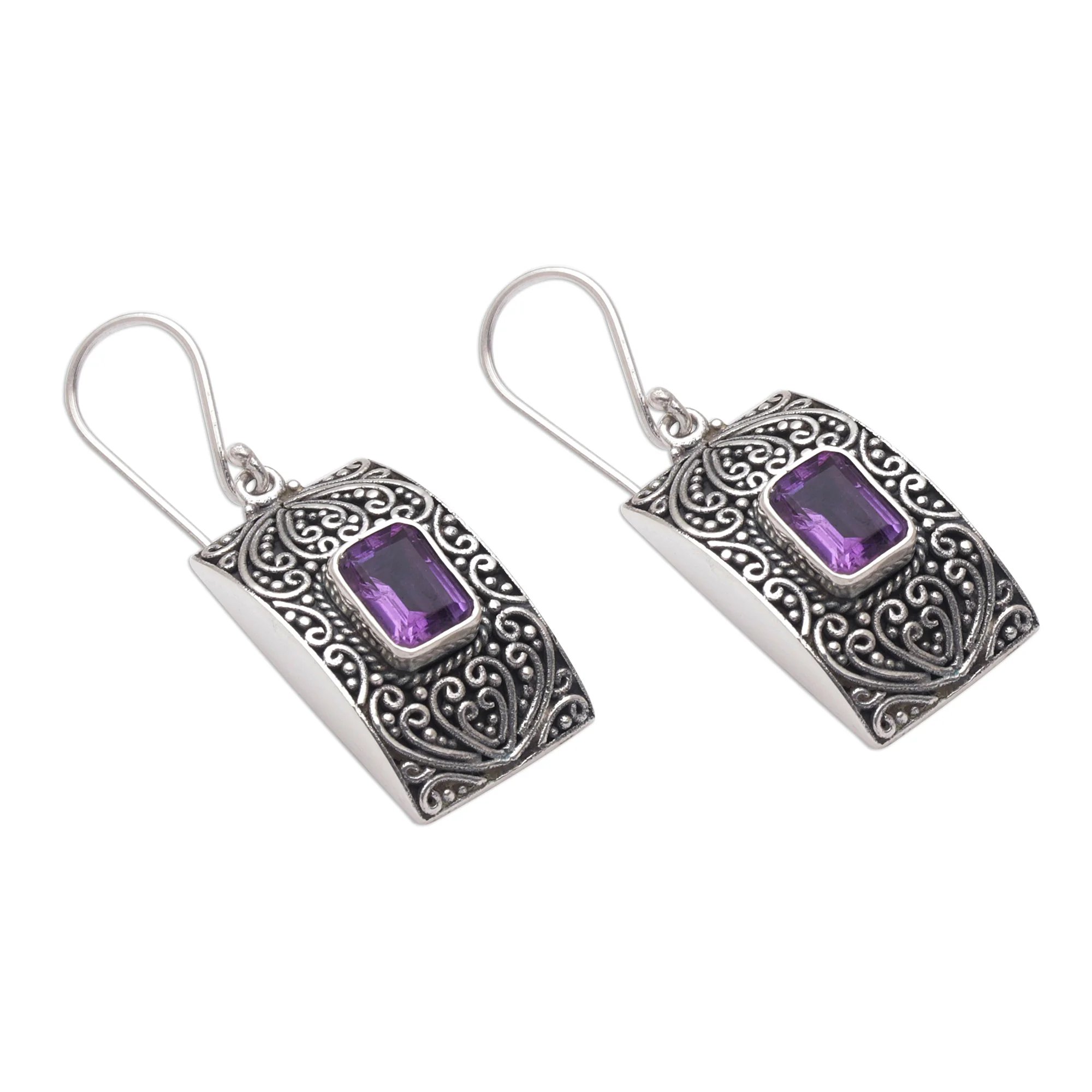 Mystical Sanctuary Rectangular Amethyst and Sterling Silver Dangle Earrings - Image 5