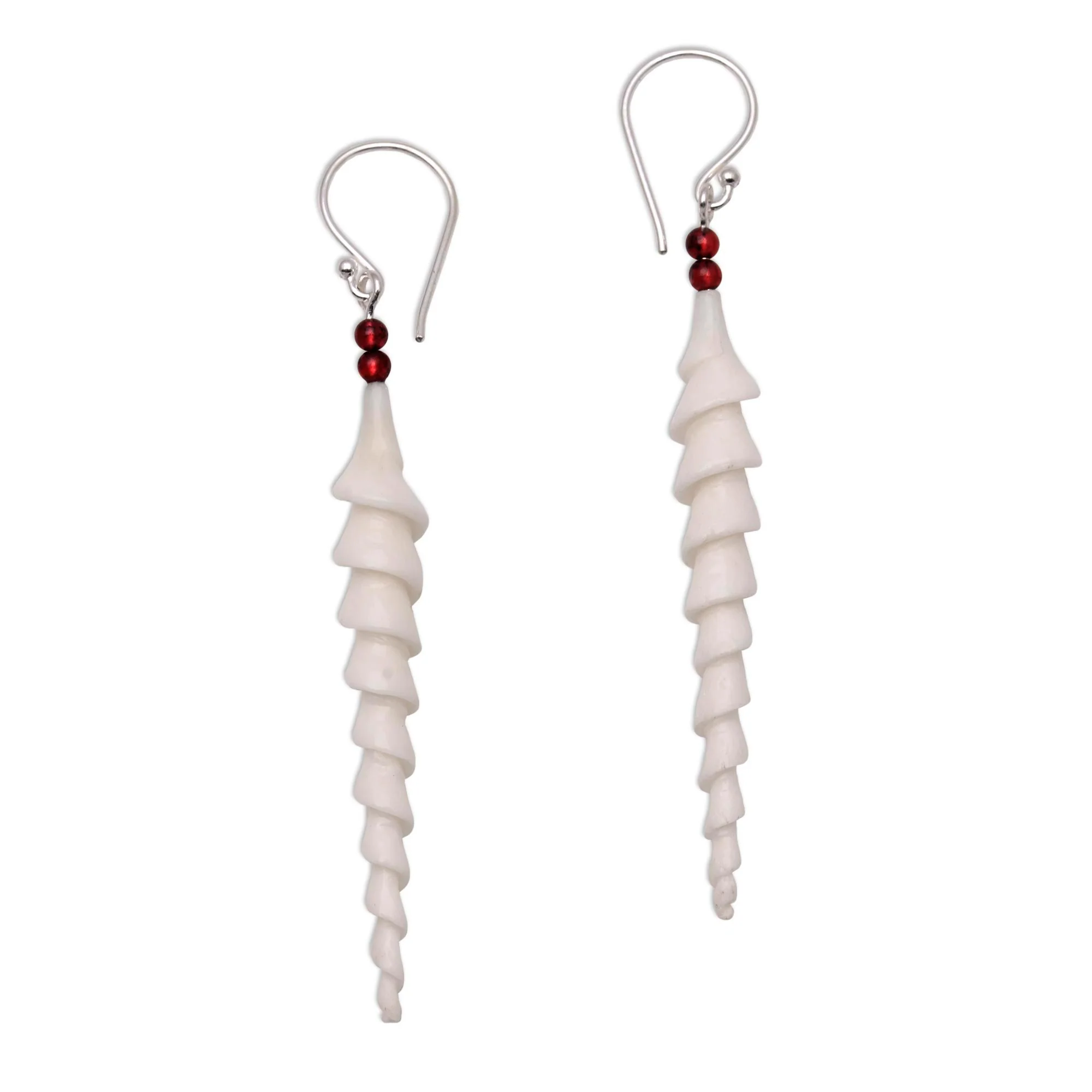 Mystical Spirals Spiral Bone and Amethyst Dangle Earrings from Bali - Image 2