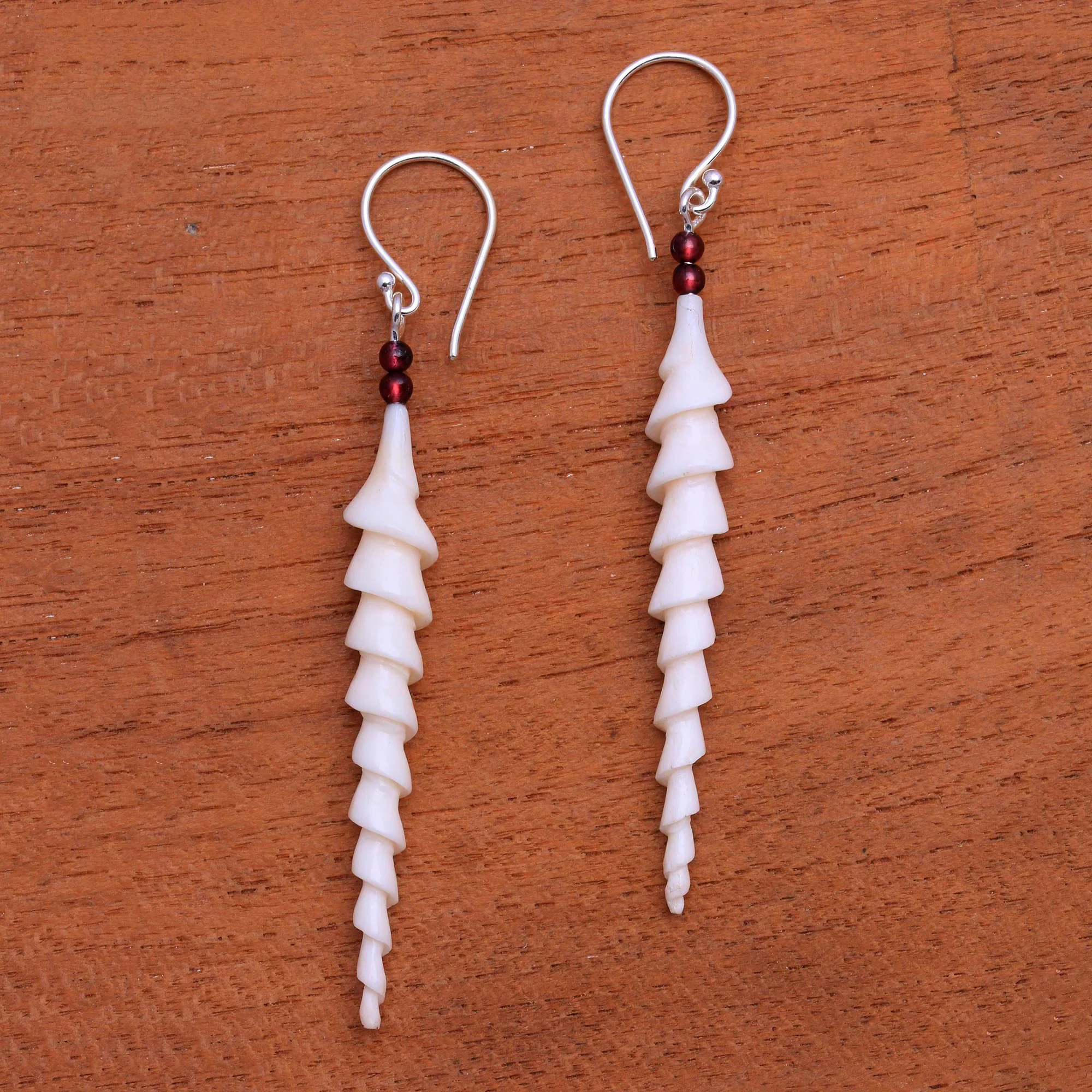 Mystical Spirals Spiral Bone and Amethyst Dangle Earrings from Bali - Image 3