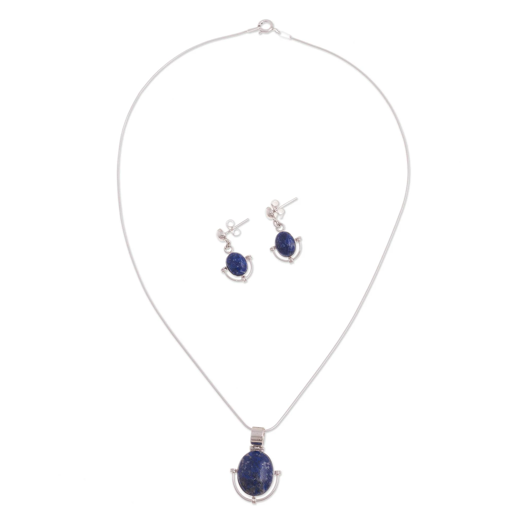 Mystique Handcrafted Lapis Lazuli Pendant and Earrings Jewelry Set - Image 2