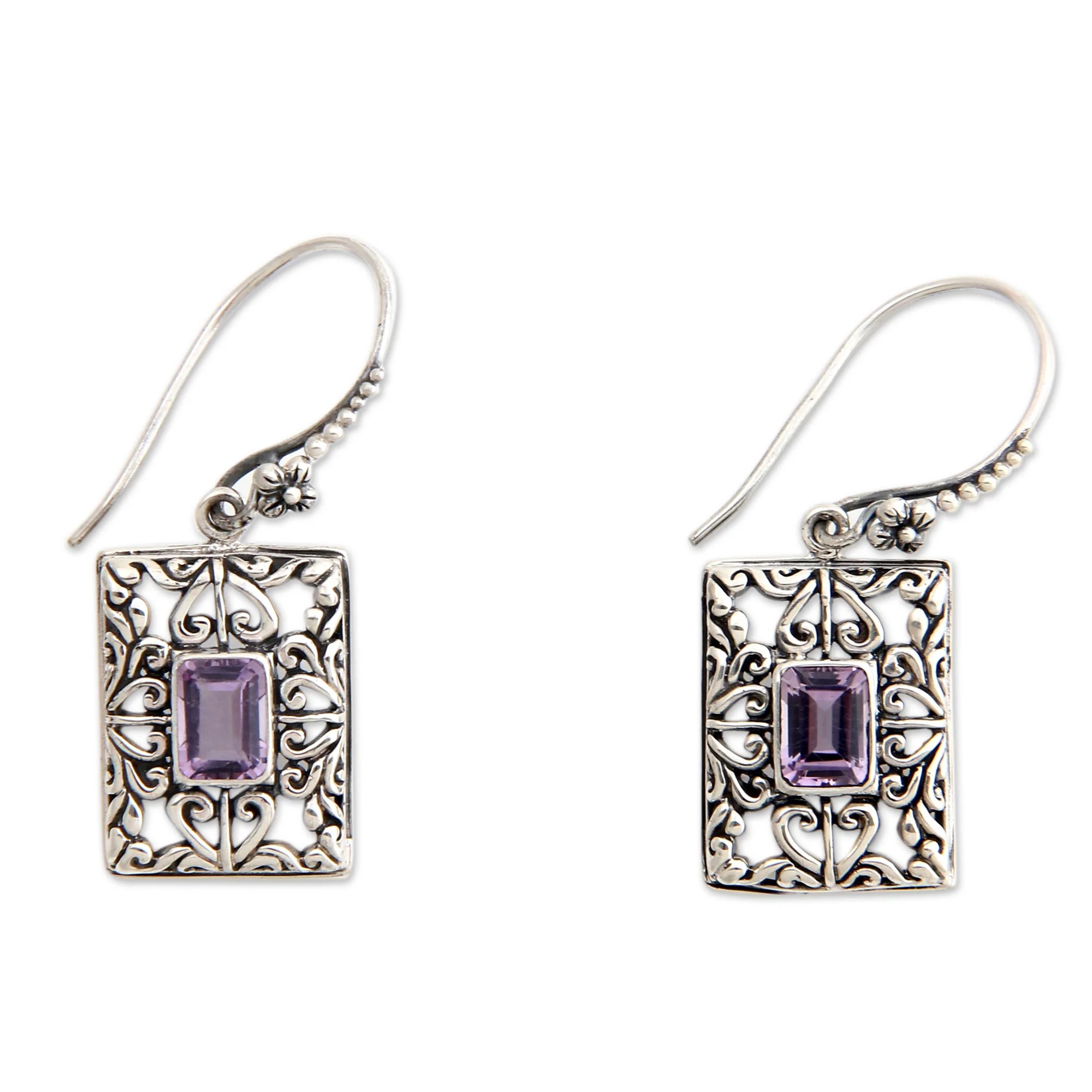 Mythic Garden Sterling Silver and Amethyst Dangle Earrings - Image 2