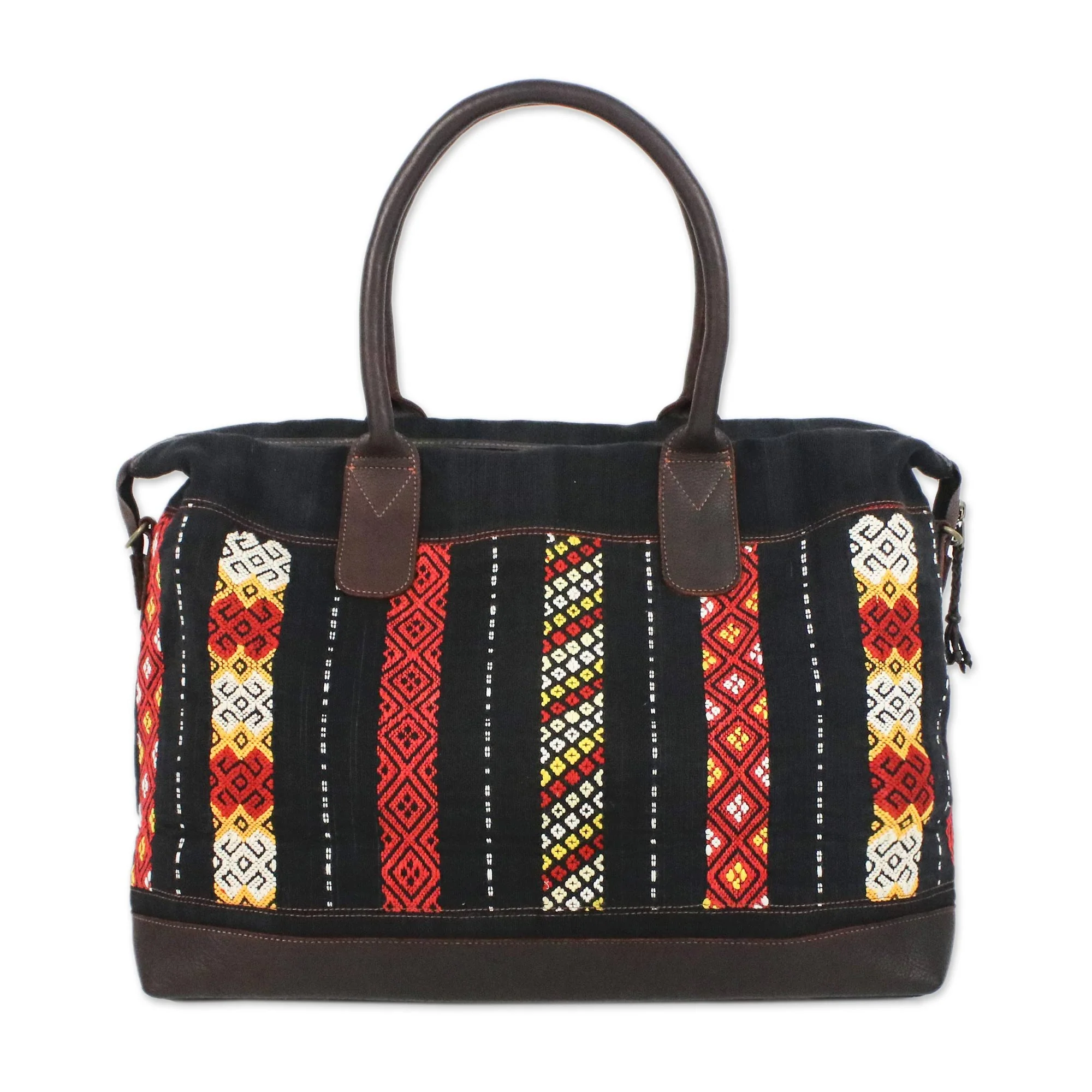 Naga Midnight Leather Accent Tribal Cotton Shoulder Bag - Image 2