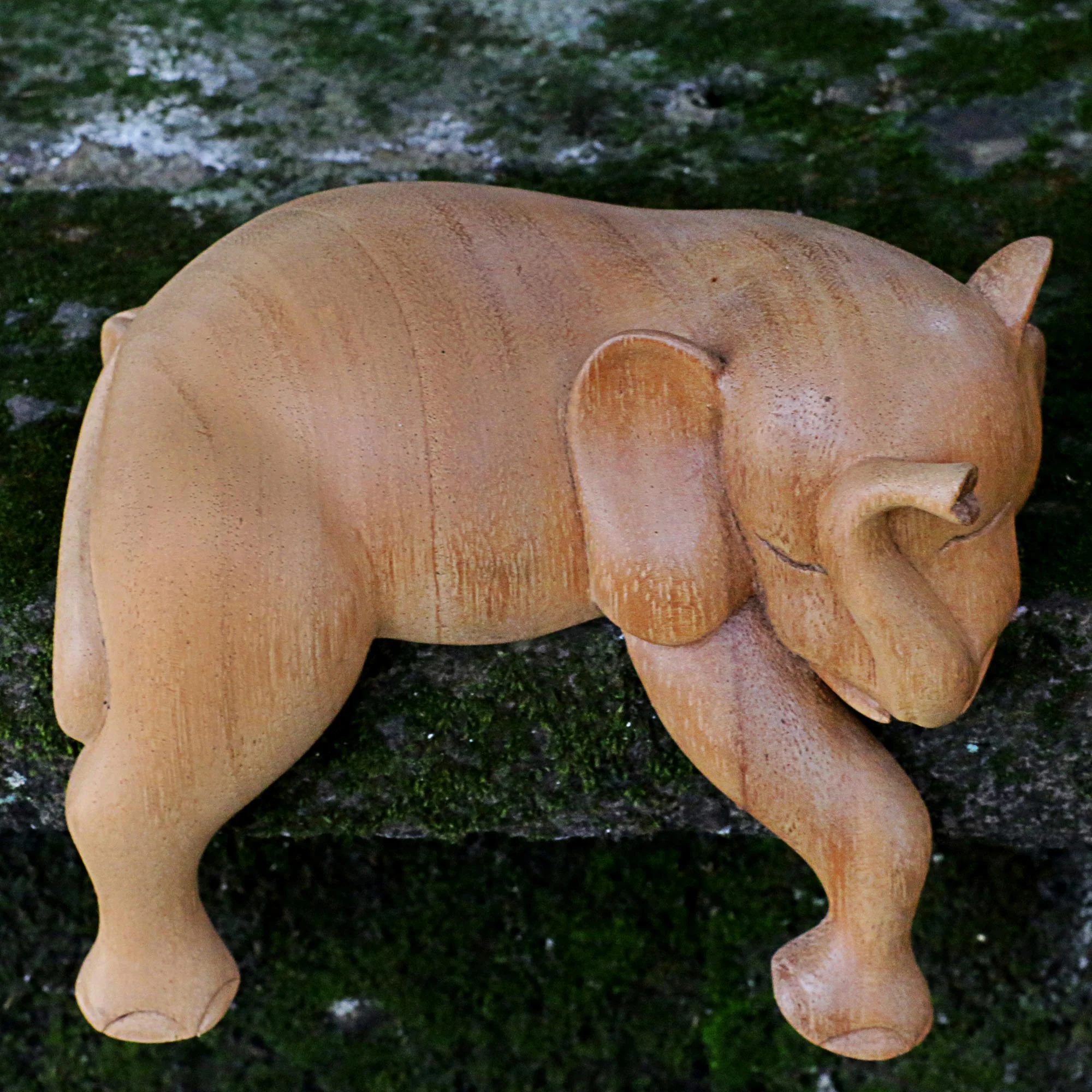 Napping Elephant Hand Carved Elephant Sculpture Natural Finish from Indonesia - Image 3