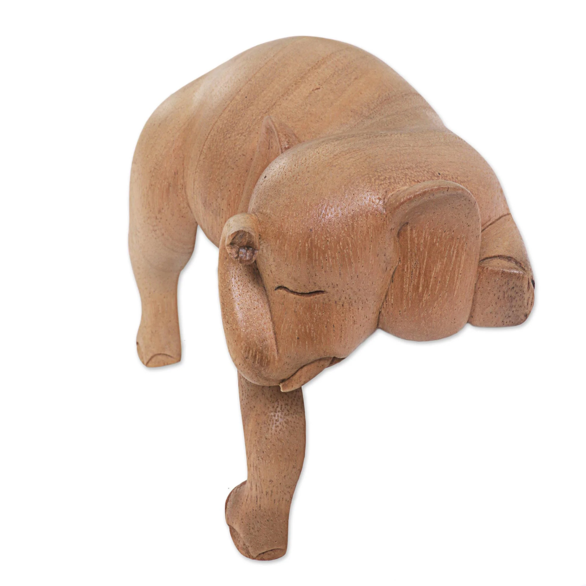Napping Elephant Hand Carved Elephant Sculpture Natural Finish from Indonesia - Image 5