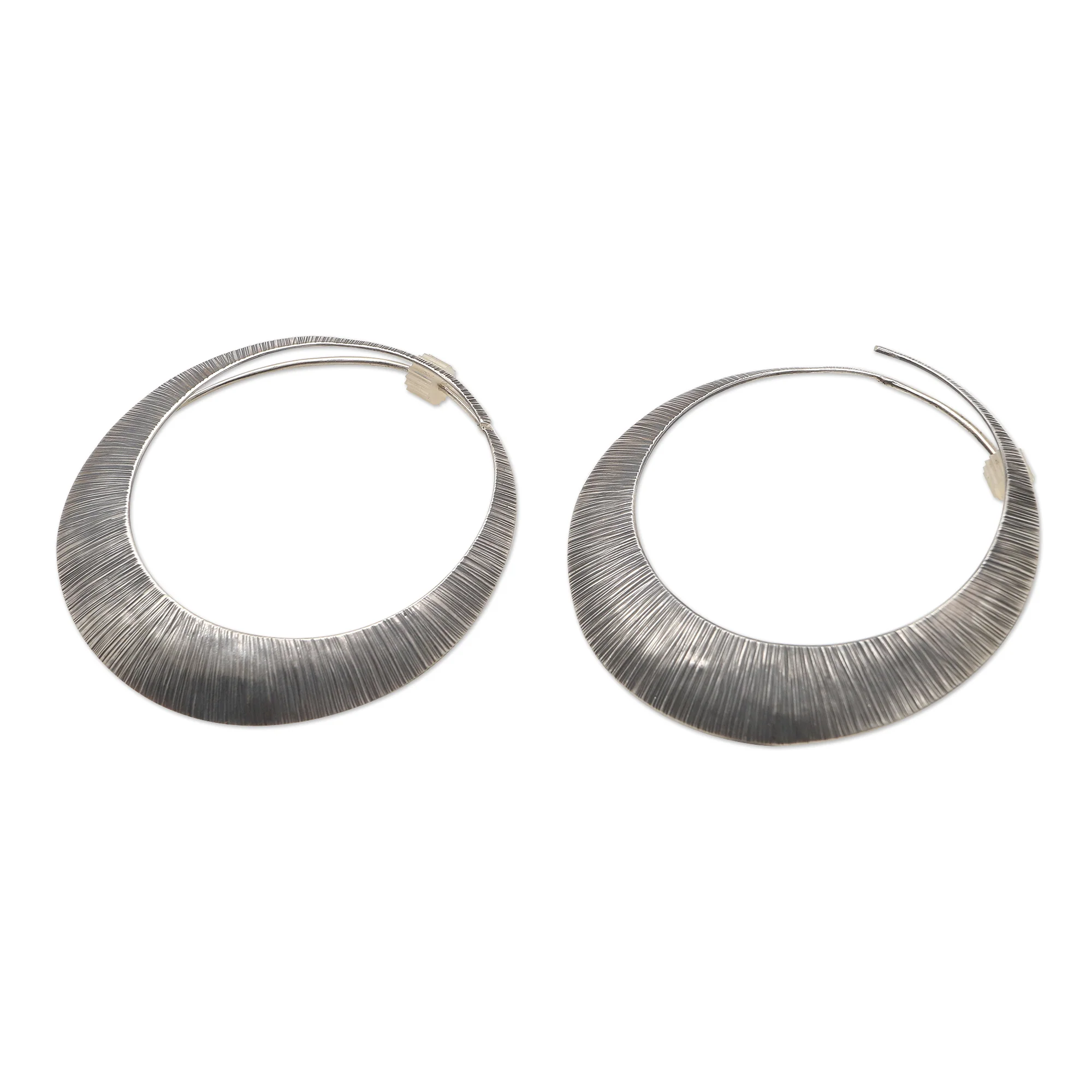 Narrow Eclipse Sterling Silver Antique-Finish Hoop Earrings - Image 4