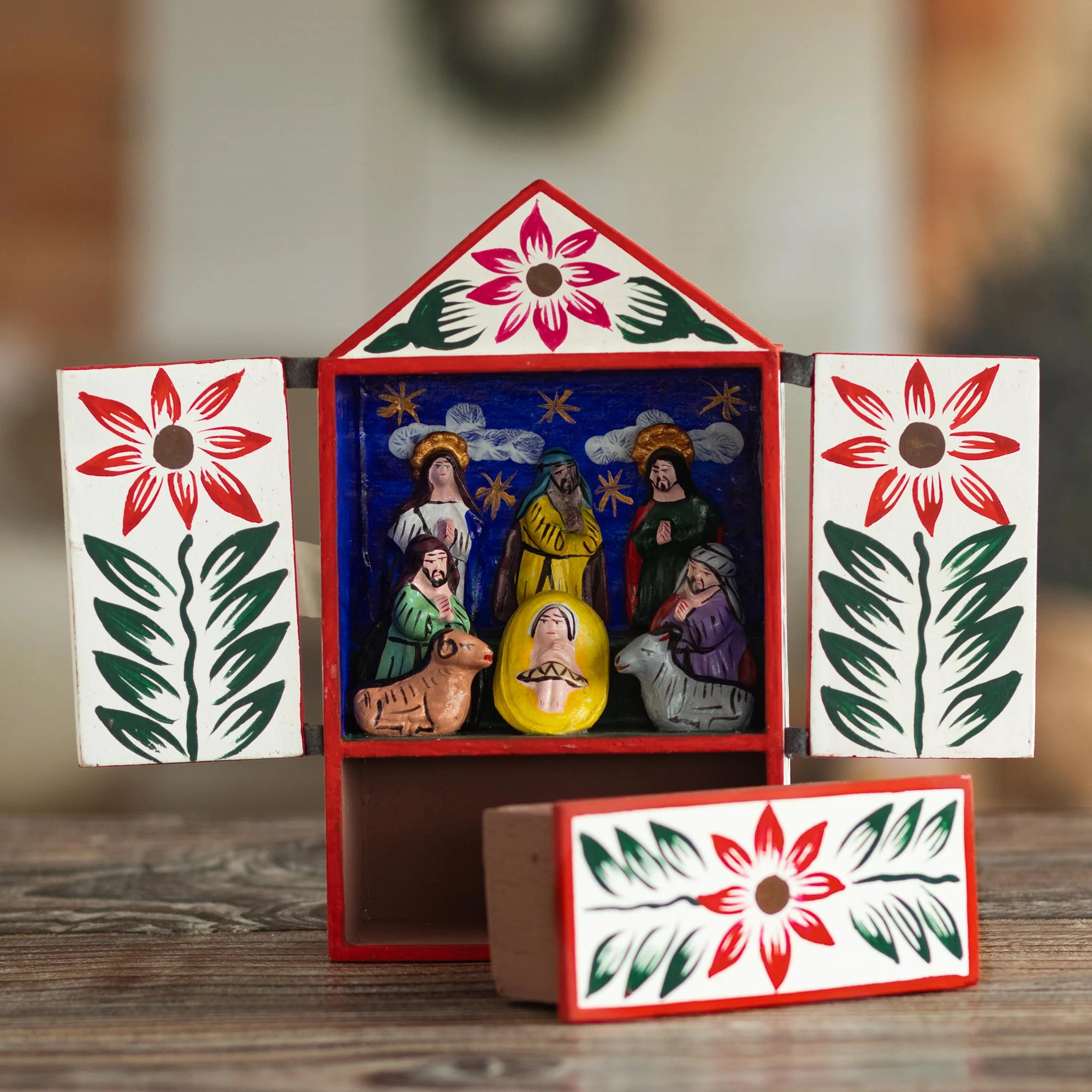 Nativity in Bethlehem Handcrafted Ayacucho Wood Retablo from Peru - Image 3