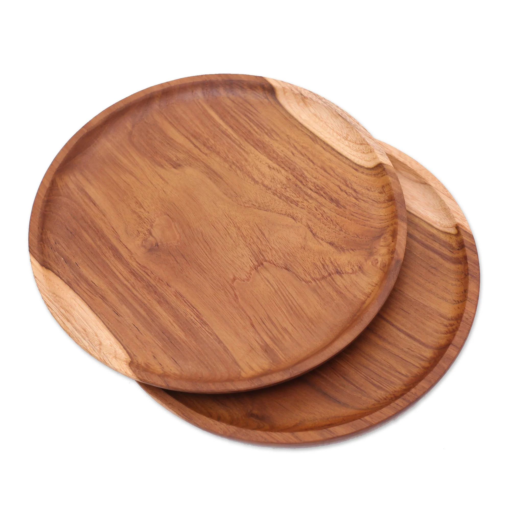 Natural Appetite Handcrafted Teak Wood Luncheon Plates (Pair) - Image 2